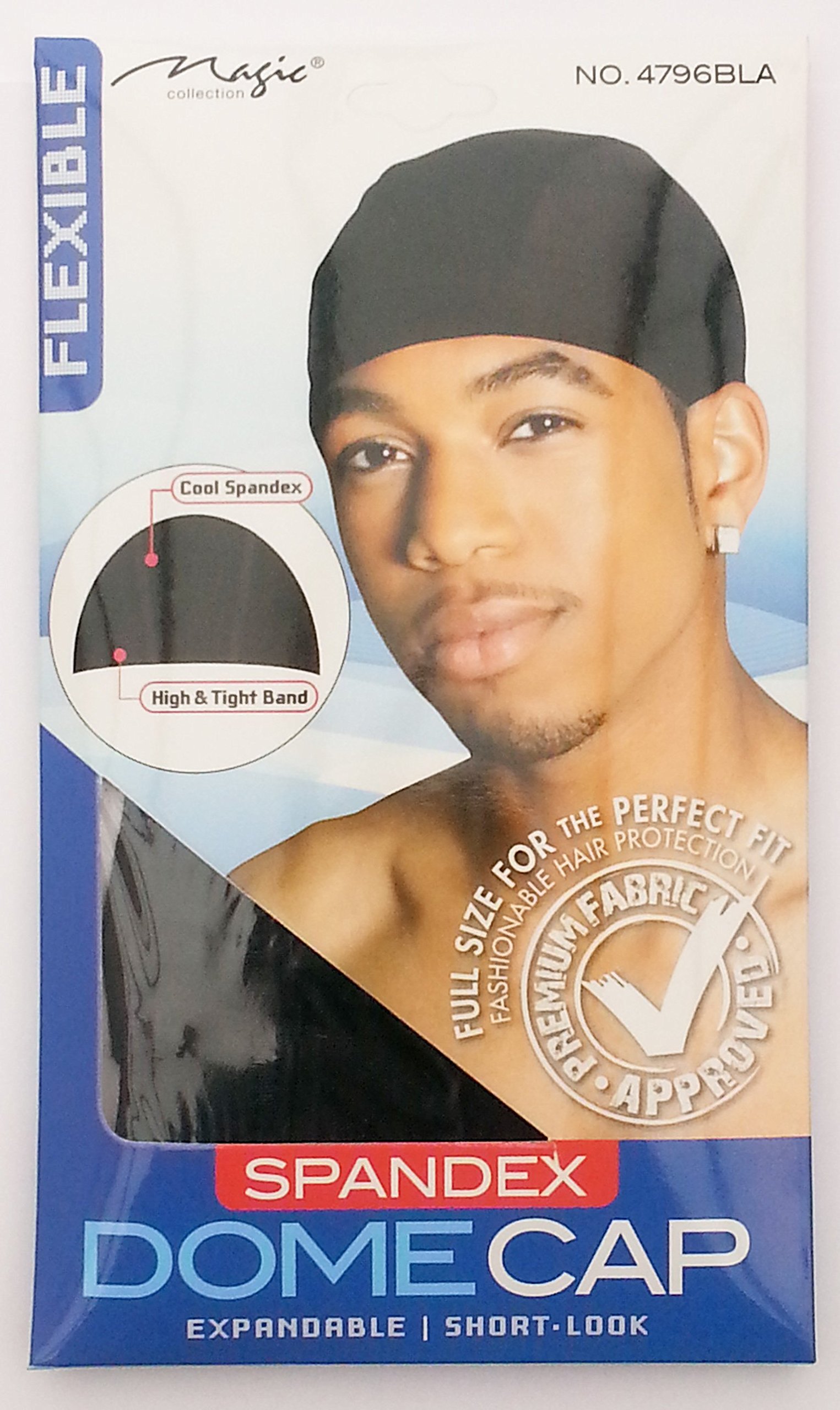 Magic Collection Spandex Dome Cap Expandable/Short Look Flexible 4796 Black