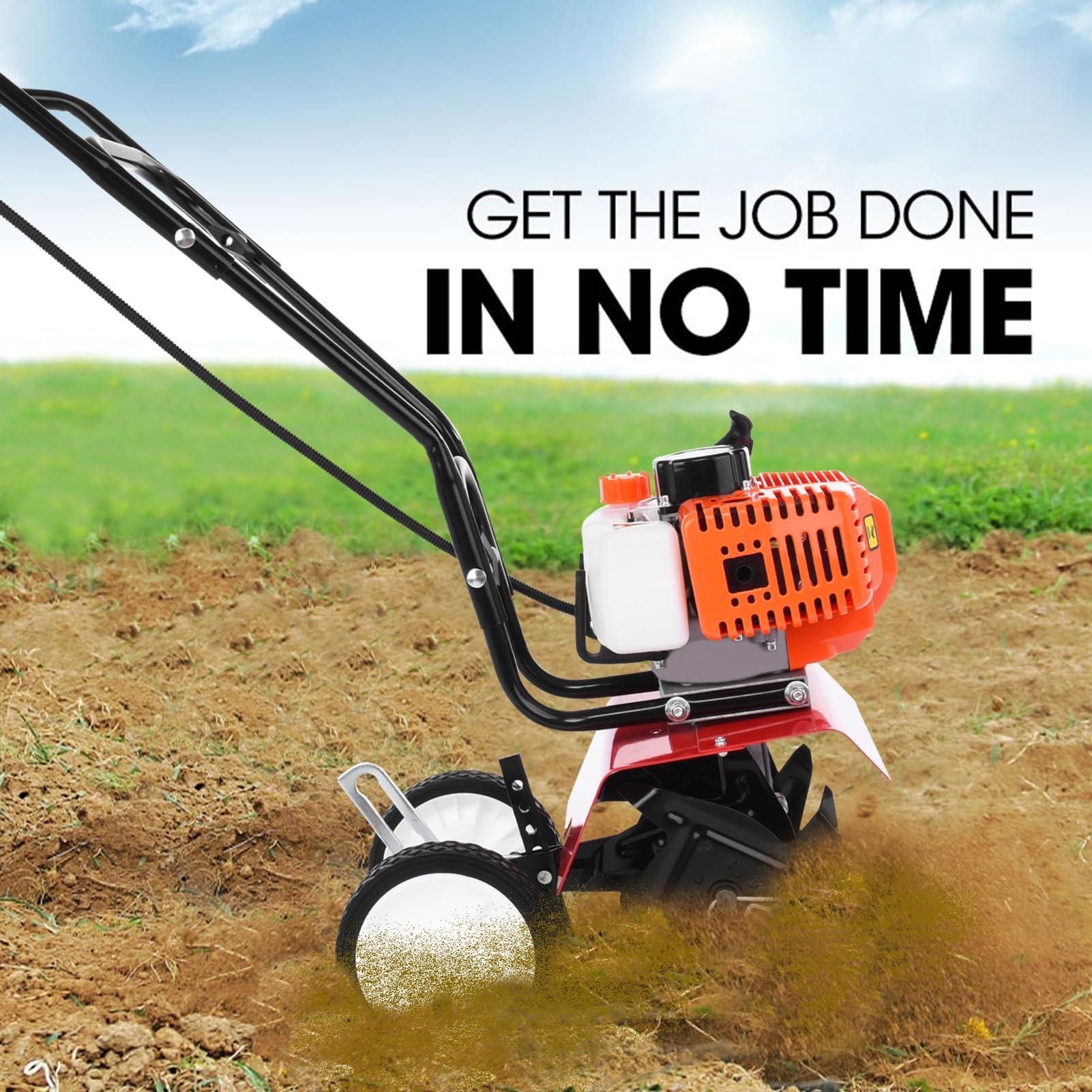 Cultivador de gasolina, Mini cultivador de 2 tiempos 52 CC, cultivador de jardín 3 HP 1,65 KW, máquina de cultivo de suelo 9.000 TR/Min, profundidad de trabajo 6 pulgadas, ancho arado 7,9 accesorio