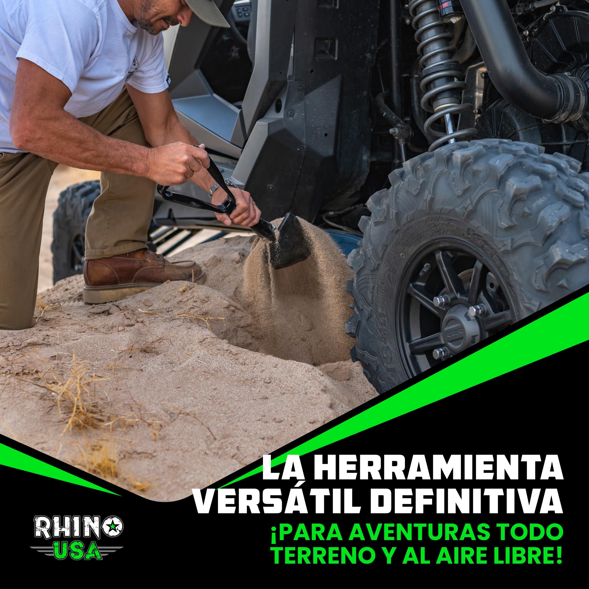 Rhino USA Pala Plegable con Pico - Pala eTool Plegable de Acero Robusta para Playa, Camping, Jardinería y más - Herramienta de Excavación Militar Táctica para Tierra, Arena, Barro y Nieve