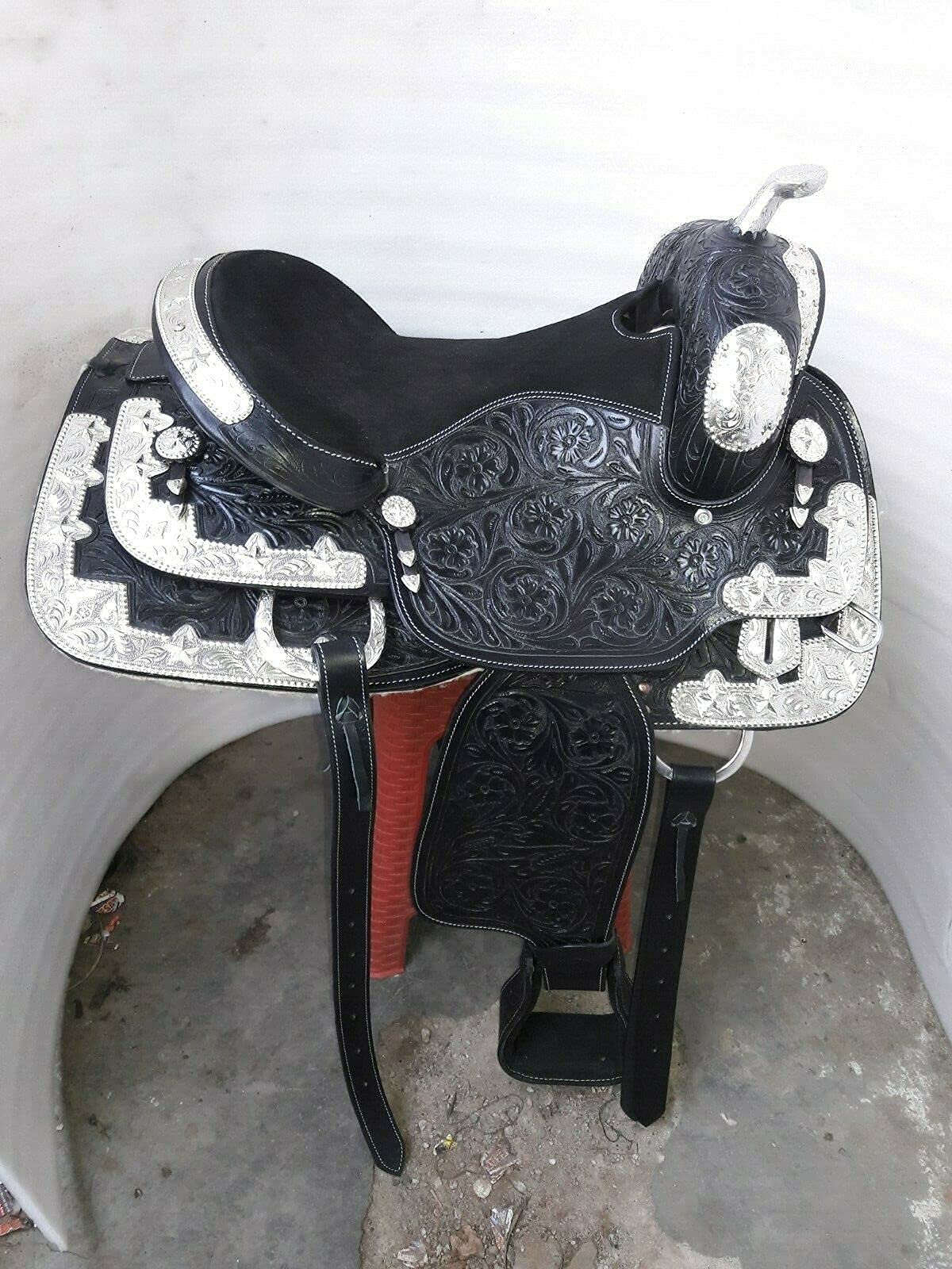 Equestrian Universe Western Sella Fully Show con Silver Corner Canchos & Saddlepad (nero)