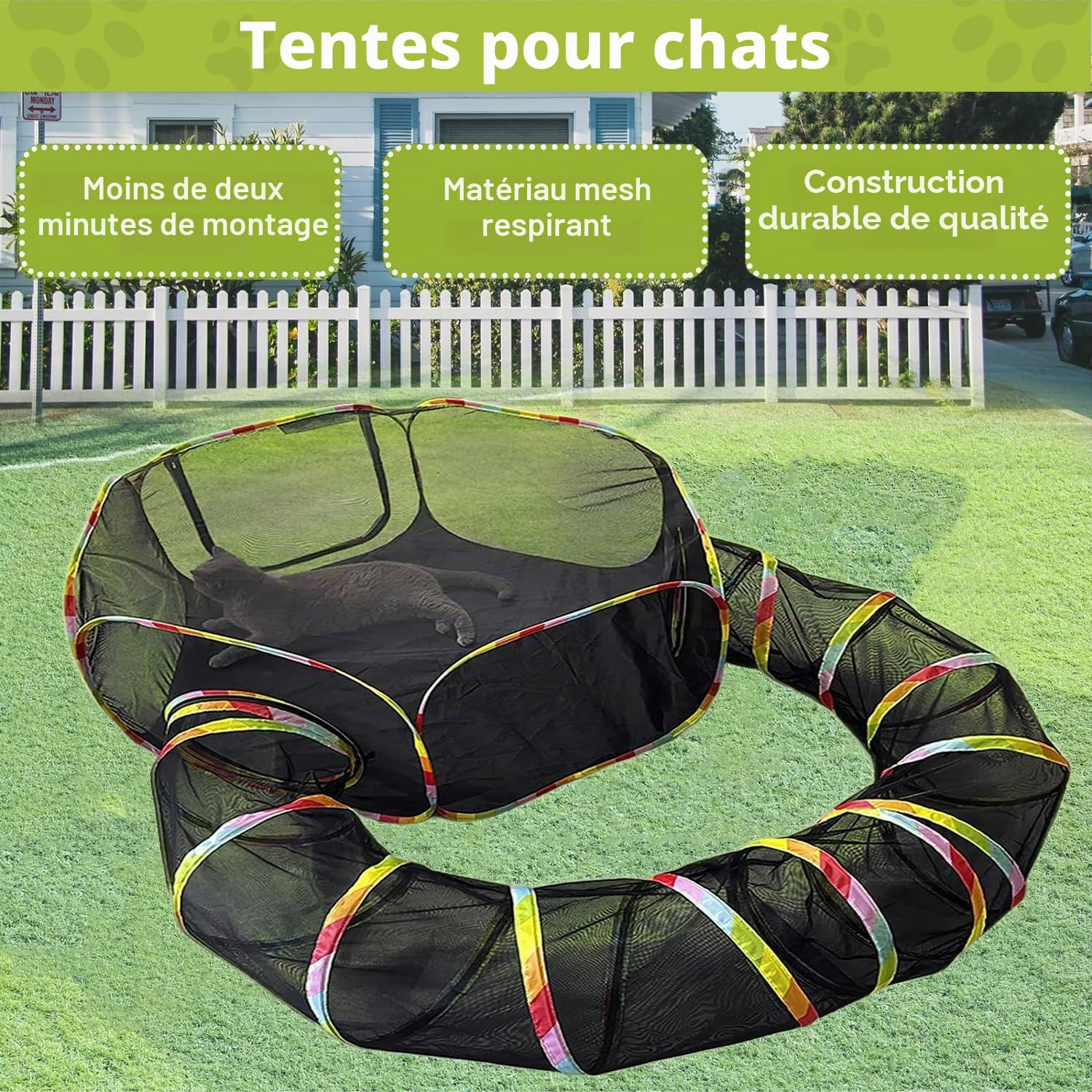 Tunnel pour chat, Accessoire Chat, Enclos d'extérieur Pliable pour Chat, Aire de Jeu, Tunnel pour Lapin, Jouets pour Chat, Chien et Autres Petits Animaux, Convient pour l'Intérieur et l'Extérieur