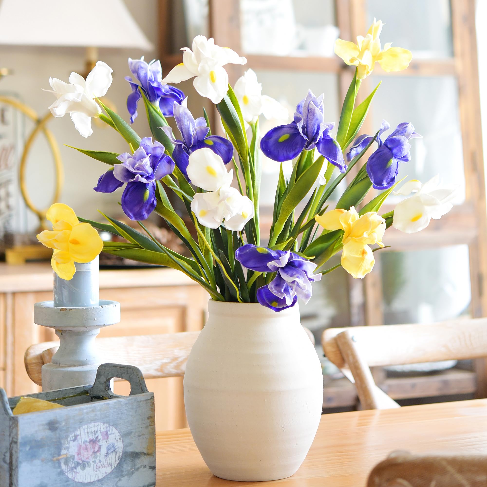 FiveSeasonStuff Künstliche Iris Blumen für Dekoration, Hochzeit, Braut, Zuhause, Küche, Party, Dekoration, 6 Lange Stiele (50 cm), echt aussehende Blumenarrangements, Violett