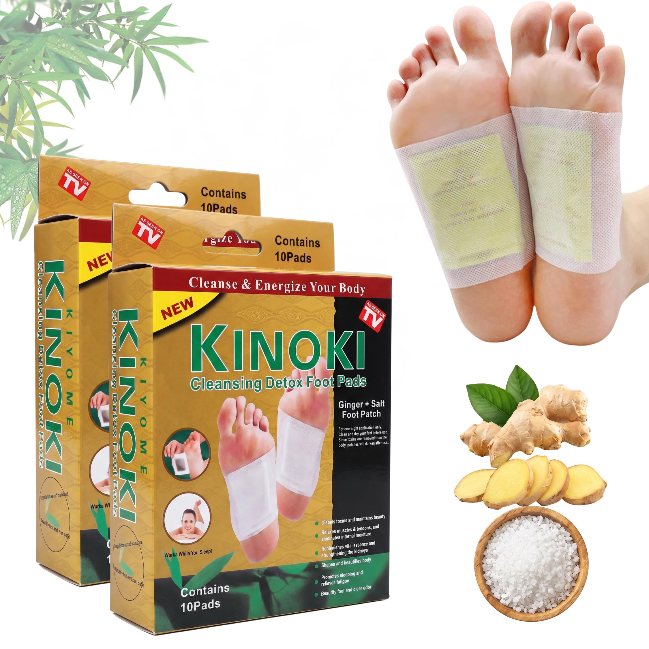 Kinoki Golden Herbal Foot Pads, Overnight Foot Patch with Ginger Salt Bamboo Vinegar Powder, Adhesive Sole Pads for Relaxation Sleep & Foot Comfort, Pack of 20-image-16