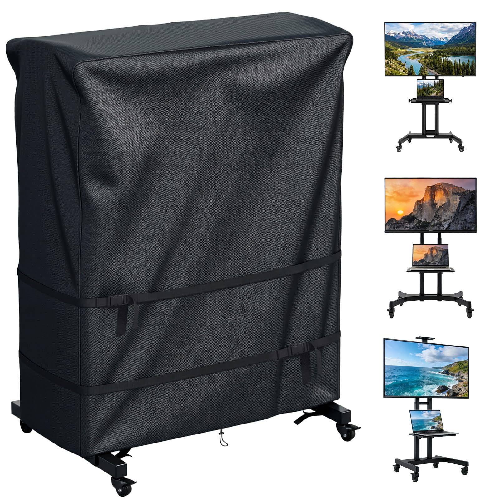 Outdoor TV Cover-Weatherproof TV Stand Covers for Outside TV,Compatible Patio TV Protector for Rolling TV Stand (Black, 65"L x 15"W x 57"H)