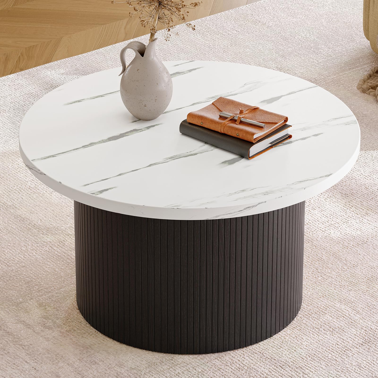 Best Round Marble Coffee Tables for 2026 2 ONBRILL 31.5' Round Coffee Table, Tambour Design Coffee Tables for Living Room, — product photo
