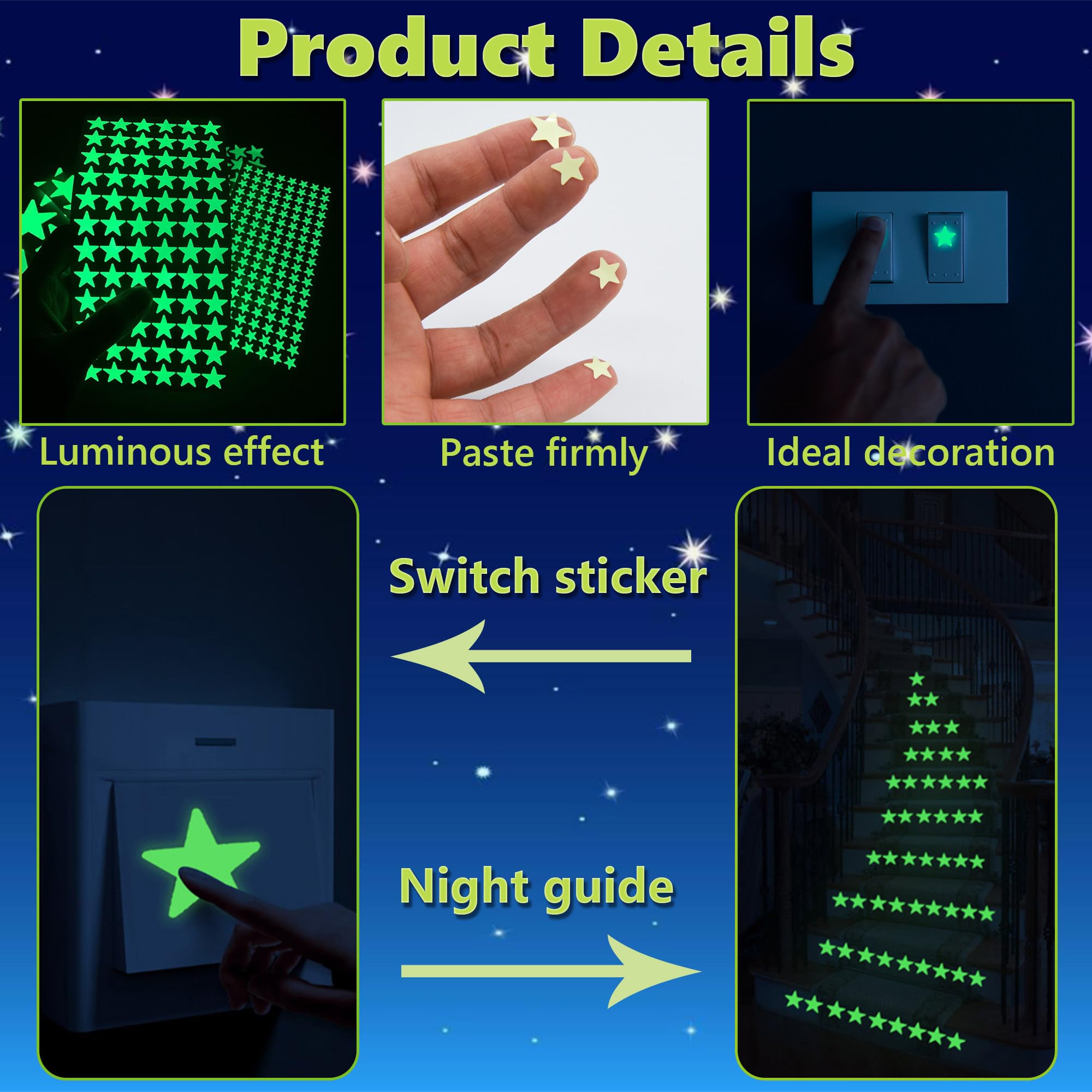 Niuhong 460 Pcs Bright Star Wall Sticker Children's Room Bright Stars Glow in Dark Luminous Ceiling and Fluorescent Wall Stickers DIY Creative (A) - Image 3