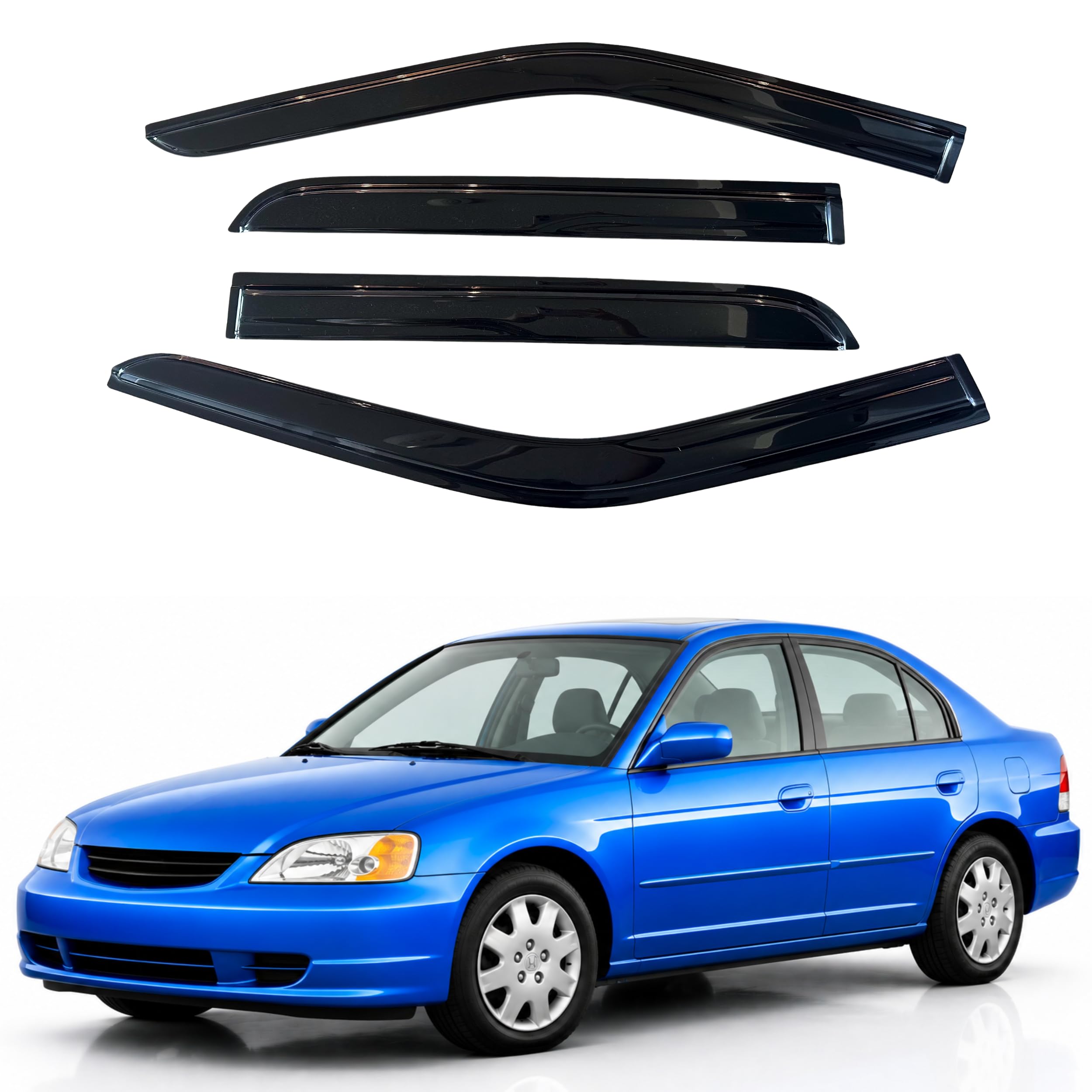 IG Window Visors Fit for 2001-2005 Honda Civic, Out-Channel Rain Guards Vent Wind Deflectors 4PC, Car Accessories for 01-05 Civic (Sedan Only)