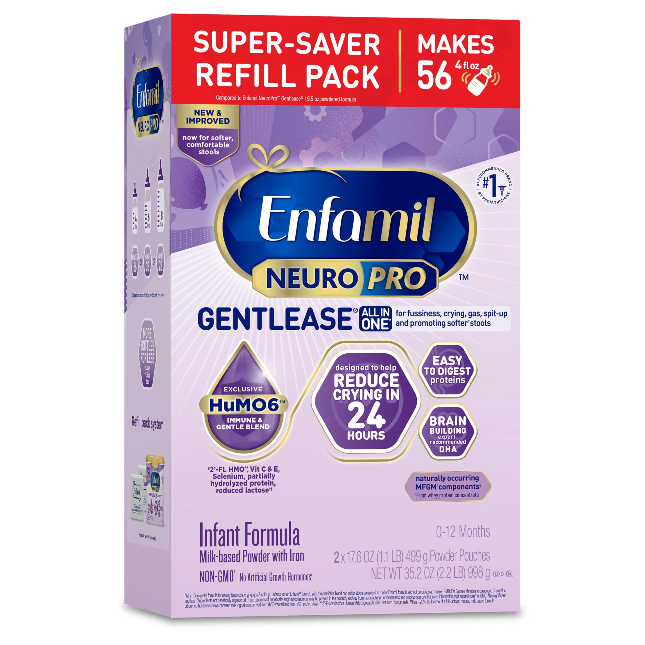EnfamilNeuroPro Gentlease Baby Formula, Brain Building DHA, HuMO6 Immune Blend, Designed to Reduce Fussiness, Crying, Gas & Spit-up in 24 Hrs, Infant Formula Powder, Baby Milk, 35.2 Oz