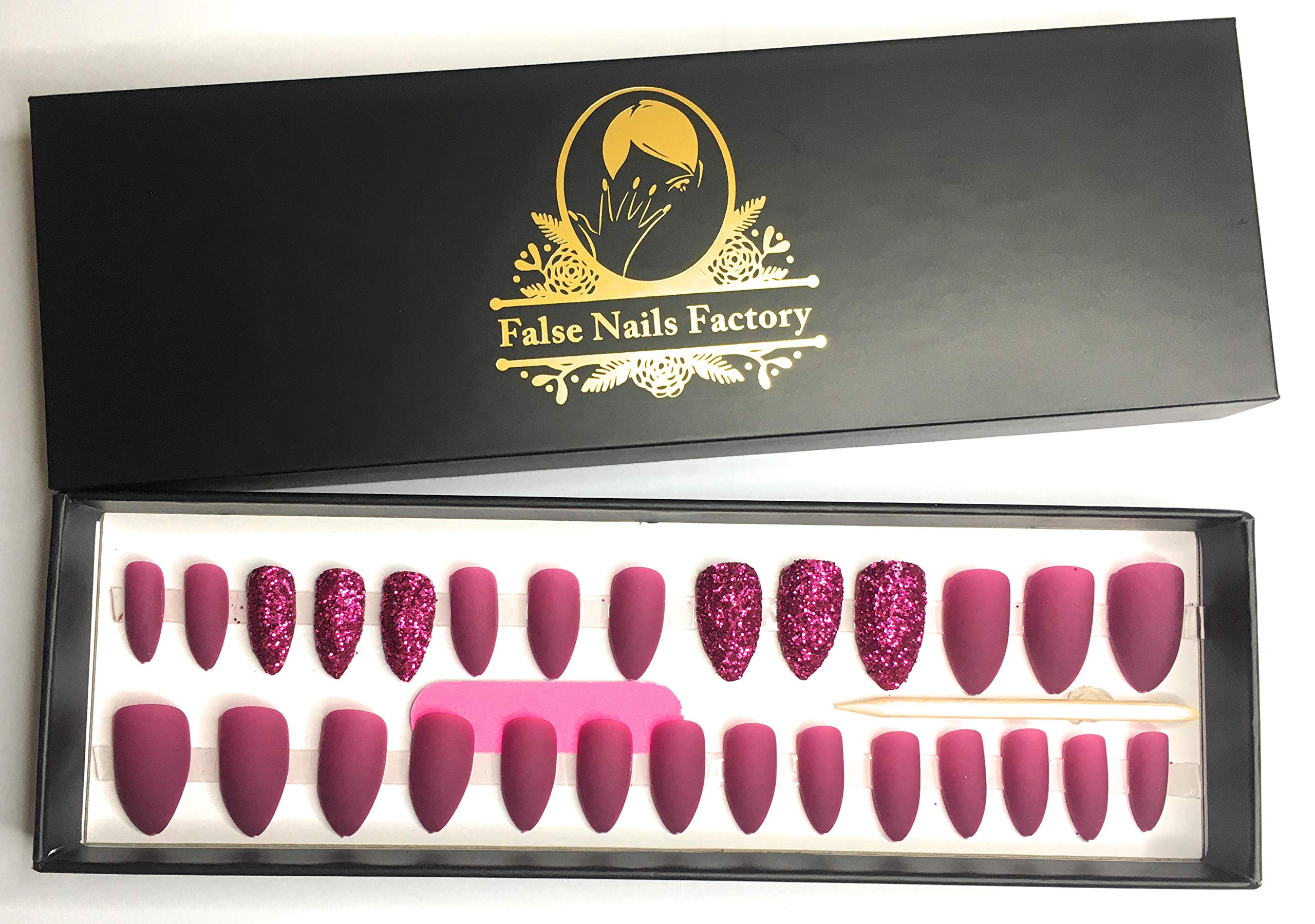 False Nails Factory Glitter Collection False Nails (Matte Violette, Red Fuchsia)
