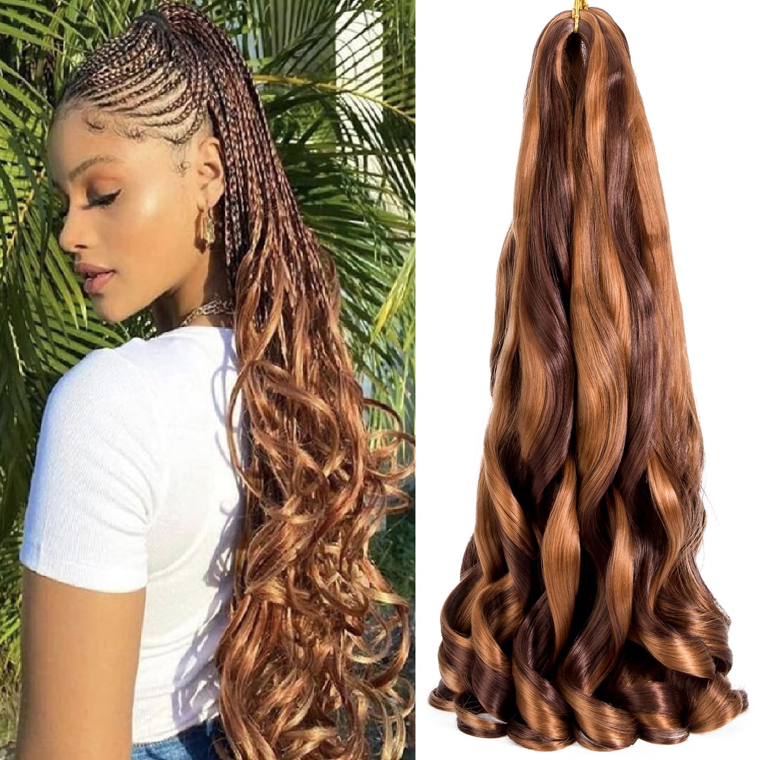 8 Packs French Curly Braiding Hair 22 Inch Pre Stretched Braiding Hair Loose Wave Spiral Curl Braids Crochet Hair with Curly Ends for Black Women by Originea (P33/30#)