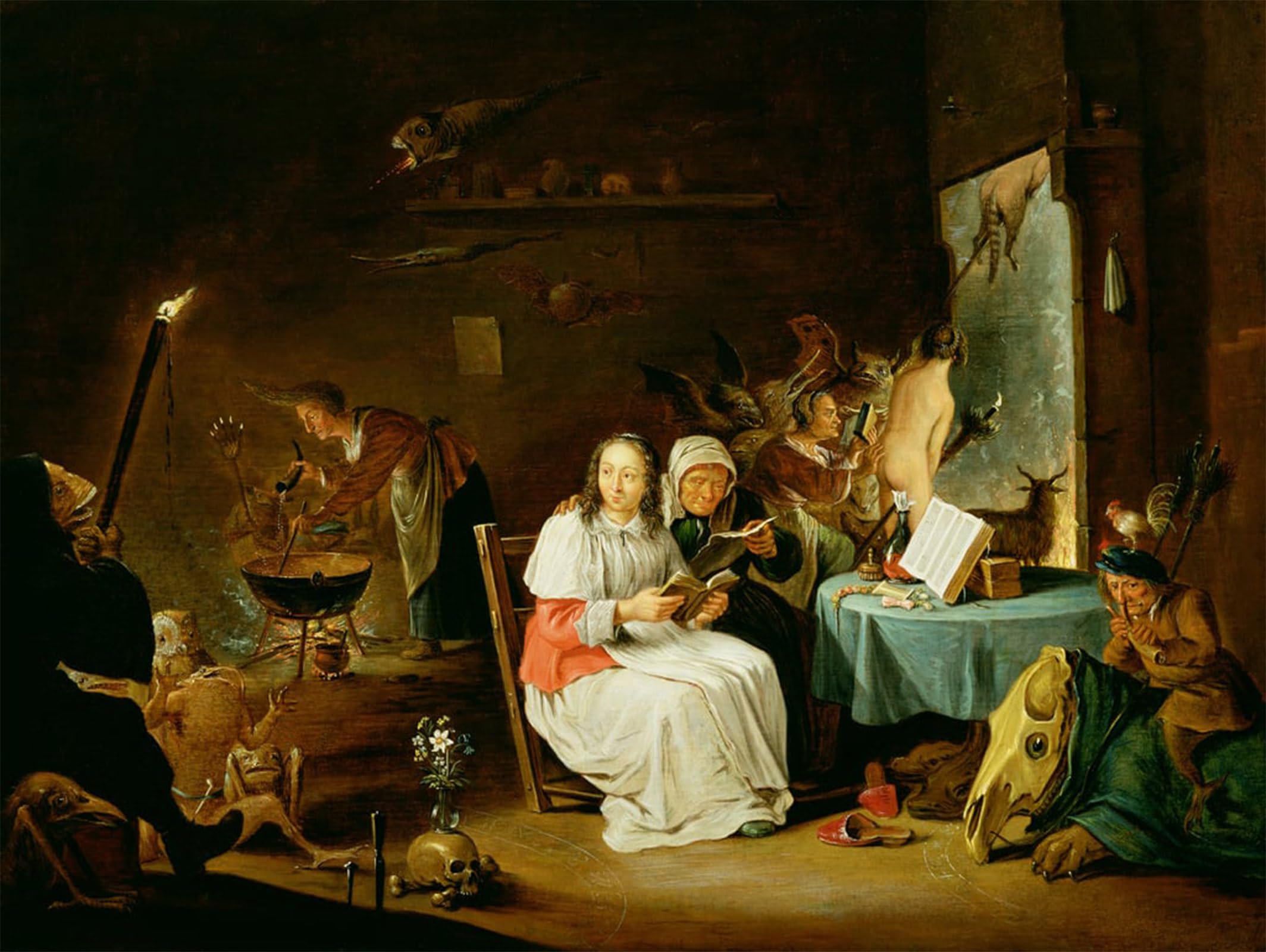 ARTXLXXBN Famous Print Painting Colorful Art Print Witches Preparing for the Sabbat by David Teniers the Younger Canvas Art Decorations for Home Decor 60x90cm