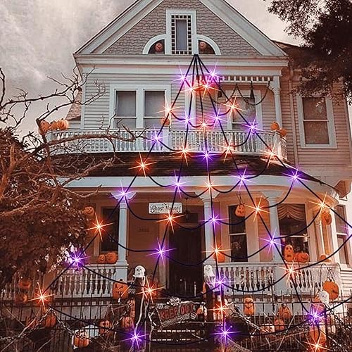 Miniatura 5 de Dazzle Bright 250 luces LED de telaraña de Halloween, 19.5 pies x 15 pies, decoraciones de Halloween gigantes para interiores y exteriores, casa,