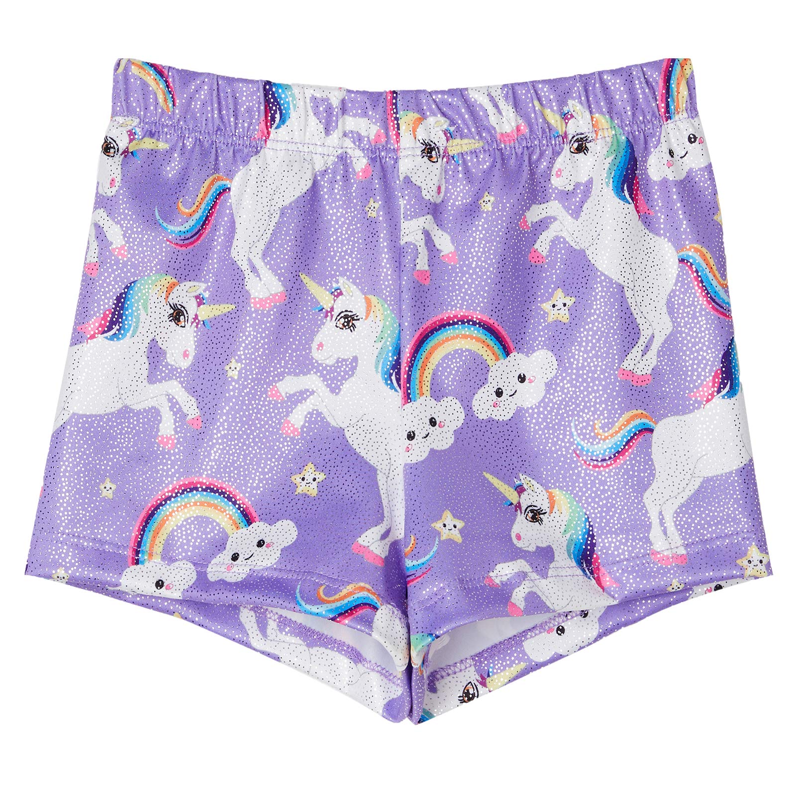 Midout Dance Shorts for Toddlers 2t 3t, Sparkle Shiny Athletic Short for Girls Cheer, Team Sport, Gymnastic, Yoga, Bike Purple Unicorn