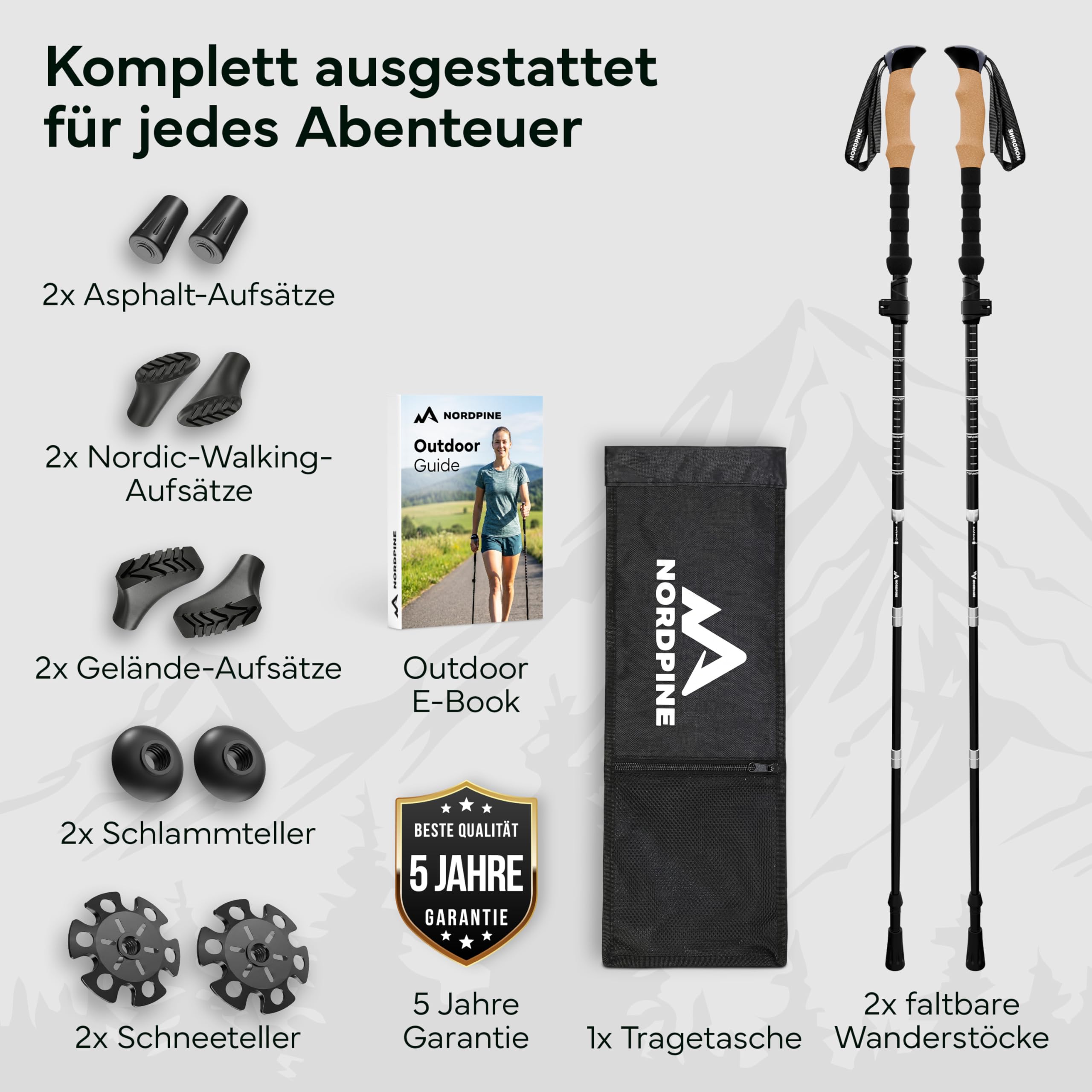 Bastones de senderismo plegables – carbono y aluminio para hombre y mujer – Bastones de trekking ultraligeros con mango de corcho y punta de tungsteno – Bastones de marcha nórdica con tope de goma