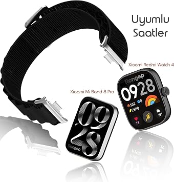 Rongep [Travel Loop] Xiaomi Redmi Watch 6/5/4/Mi Band 10 Pro/9 Pro/8 Pro ile Uyumlu Kordon Rahat ve Konforlu Mi Band 10 Pro Kordon Terletmeyen Kumaşlı Redmi Watch 6 Kordonu (Alpine-Siyah)