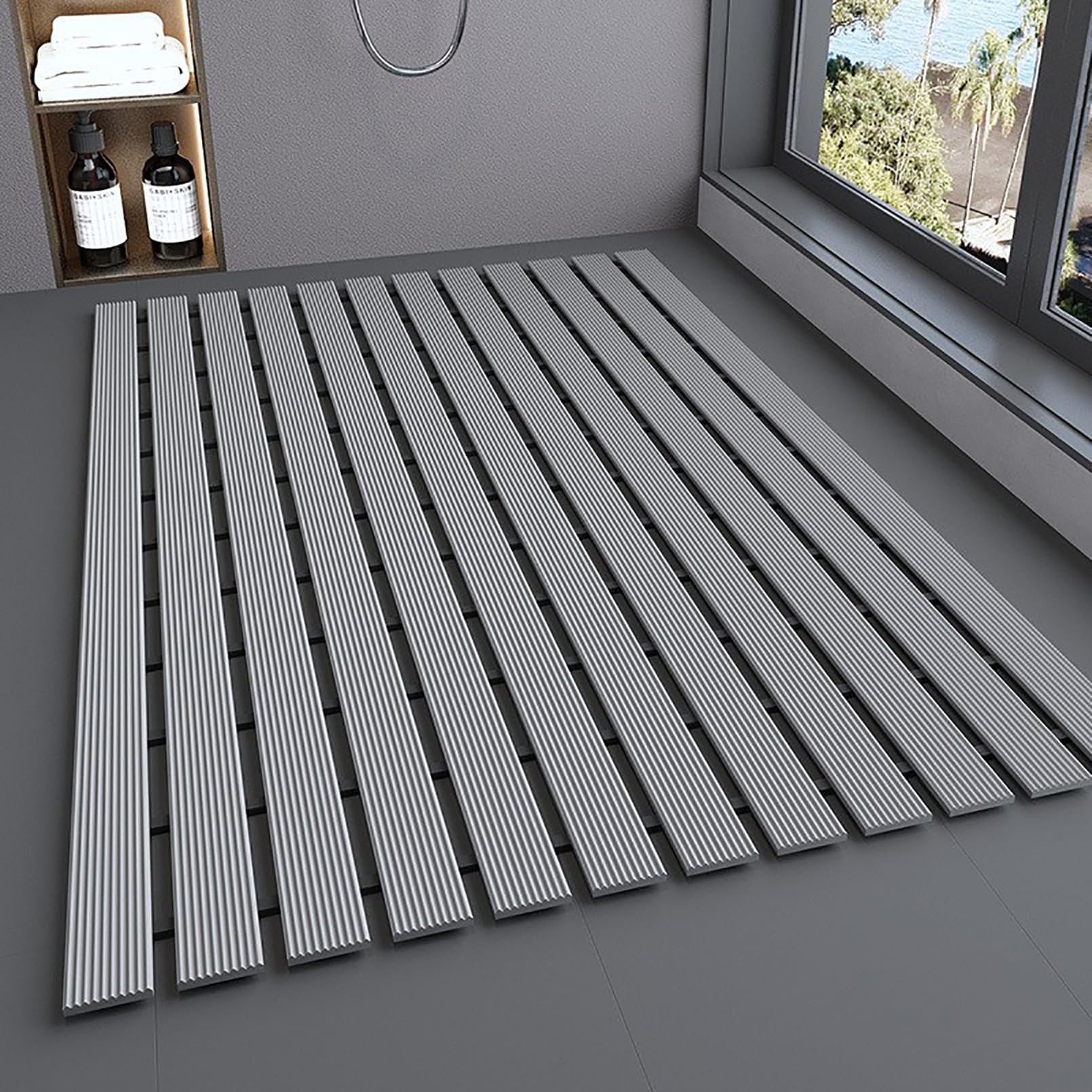 Caillebotis Douche 60x90 cm/ 2 kg Simplicité Moderne TPE Tapis de Douche antidérapant avec Crochets Tapis antidérapant Douche,Drainage Automatique