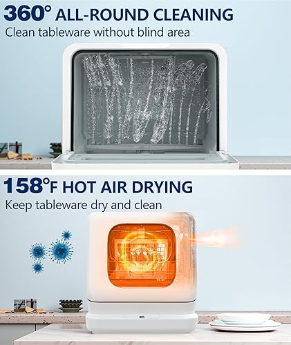 Miniatura 3 de Joy Pebble Lavavajillas para encimera, 28 piezas de platosciclo, 6 programas de lavado y secado en caliente, con tanque de agua de 1.9 galones, no