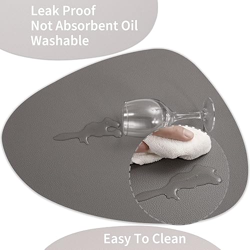 Miniatura 3 de Myir JUN Manteles individuales de doble cara, impermeables, de piel sintética, juego de 4 manteles individuales y posavasos antideslizantes y