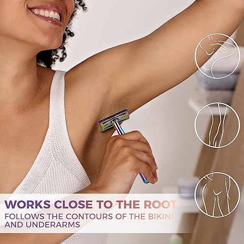 Miniatura 30 de Maquinilla de afeitar de seguridad de doble borde con mango de textura,Maquinilla de afeitar de metal para hombres y mujeres,Se adapta a todas