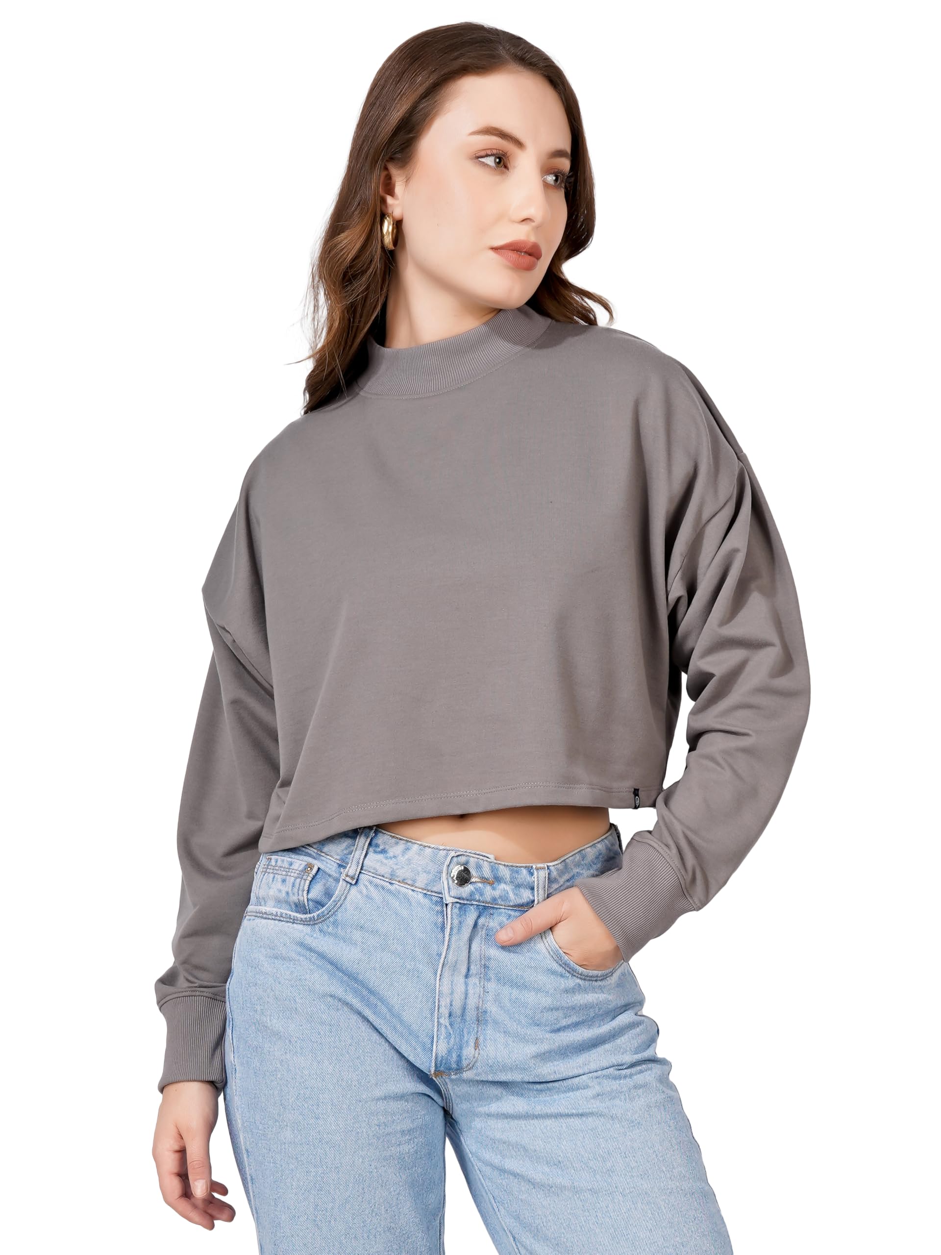 Women’s Drop Shoulder Crop Sweatshirt | Cotton Winter Sweatshirt for Women | Trendy Casual Wear-image-24