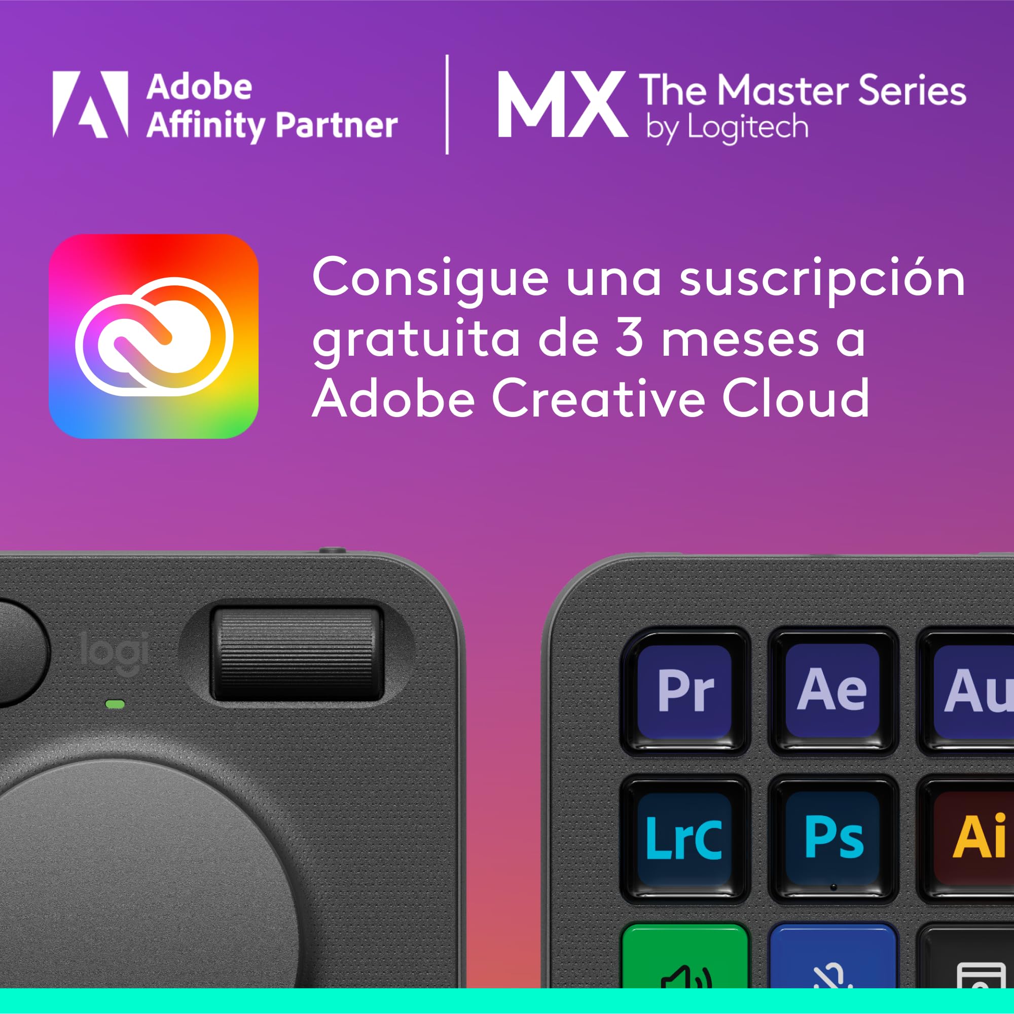 Logitech MX Creative Console, keypad programable | 9 teclas LCD, dial control, diseño gráfico, edición vídeo, fotografía, compatible Adobe, Zoom, Spotify - Grafito