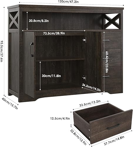 Miniatura 9 de HOSTACK Aparador moderno de granja, gabinete de almacenamiento de bufé de cocina con cajones y estantes, gabinete de madera para barra de café con
