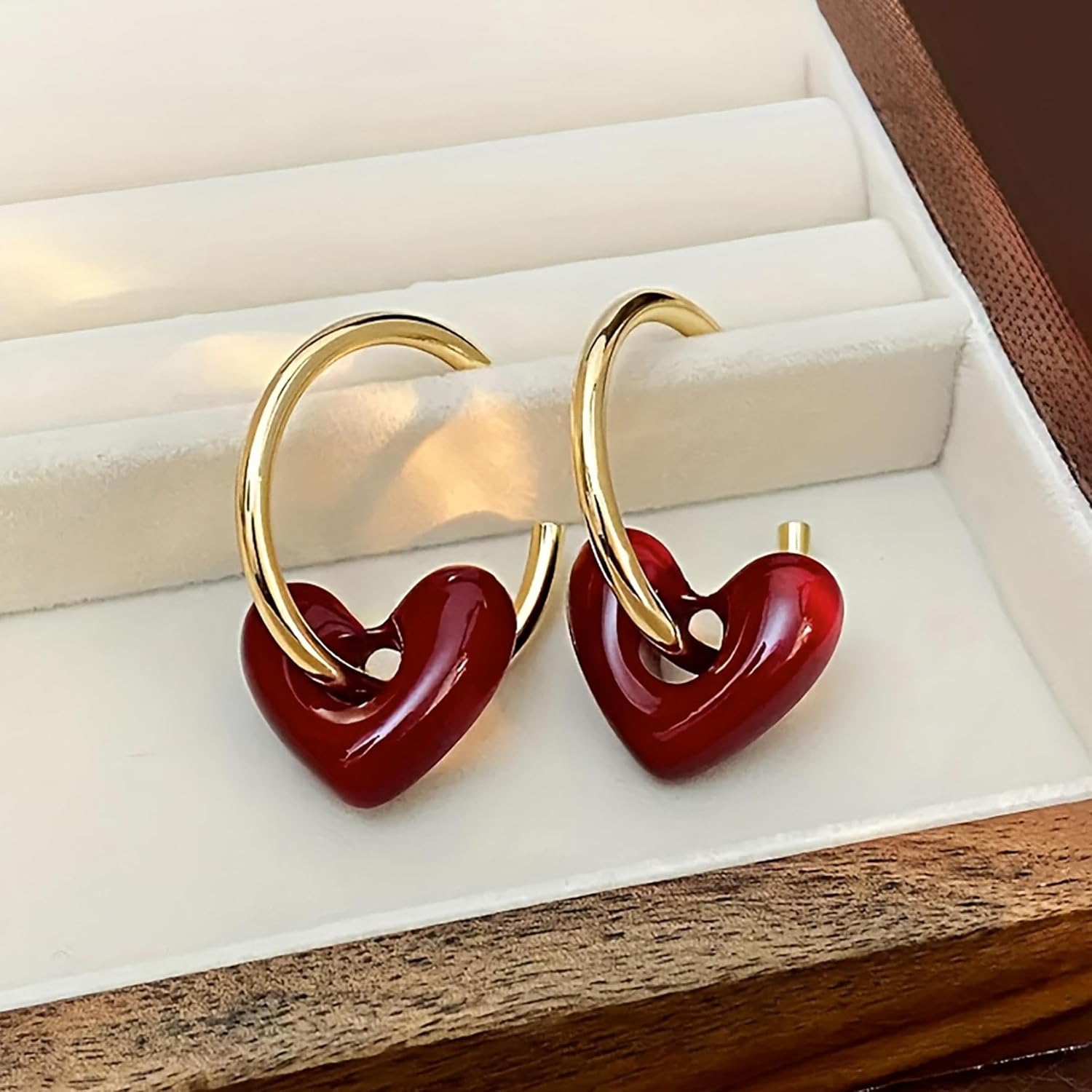 Red Heart Earrings for Women Valentines Earrings Gold Heart Hoop Women Valentines Day Gift for Her Red Dress Accessories - Image 9