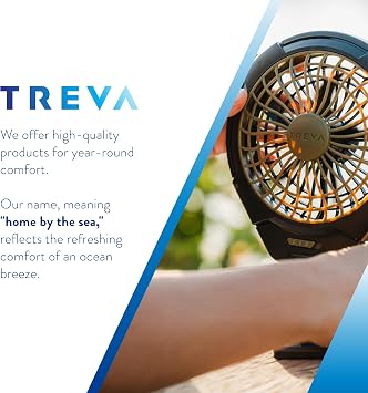 Treva Body Breeze Fan Rechargeable Personal Fan with Wide Cooling Reach, Multi Speed Adjustable and Portable