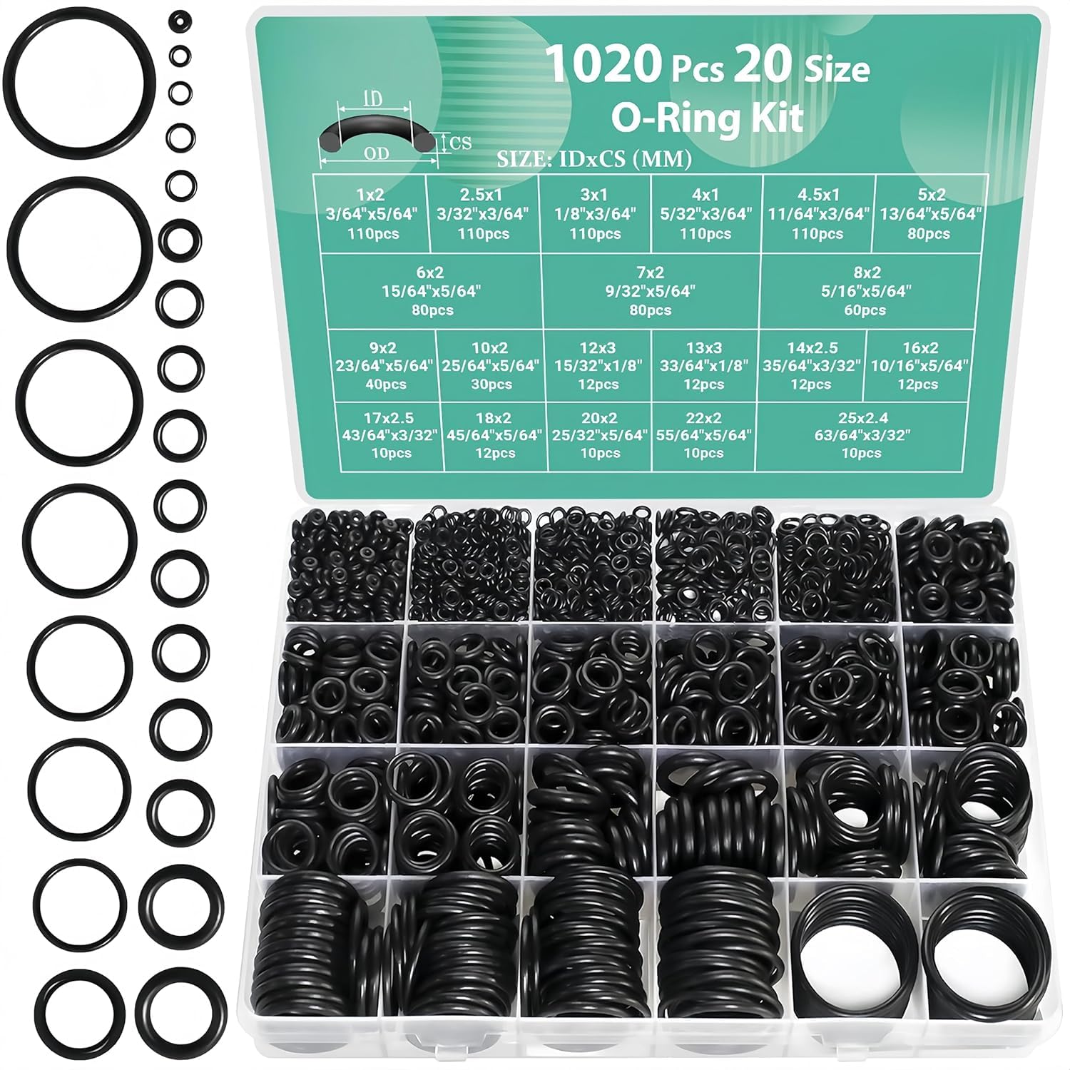 Universal Rubber O Ring Assortment Collection for Plumbing and Automotive Repairs, Flexible Sealing Washers for Pipe Fittings, (1020 pcs 20 size)-image-39