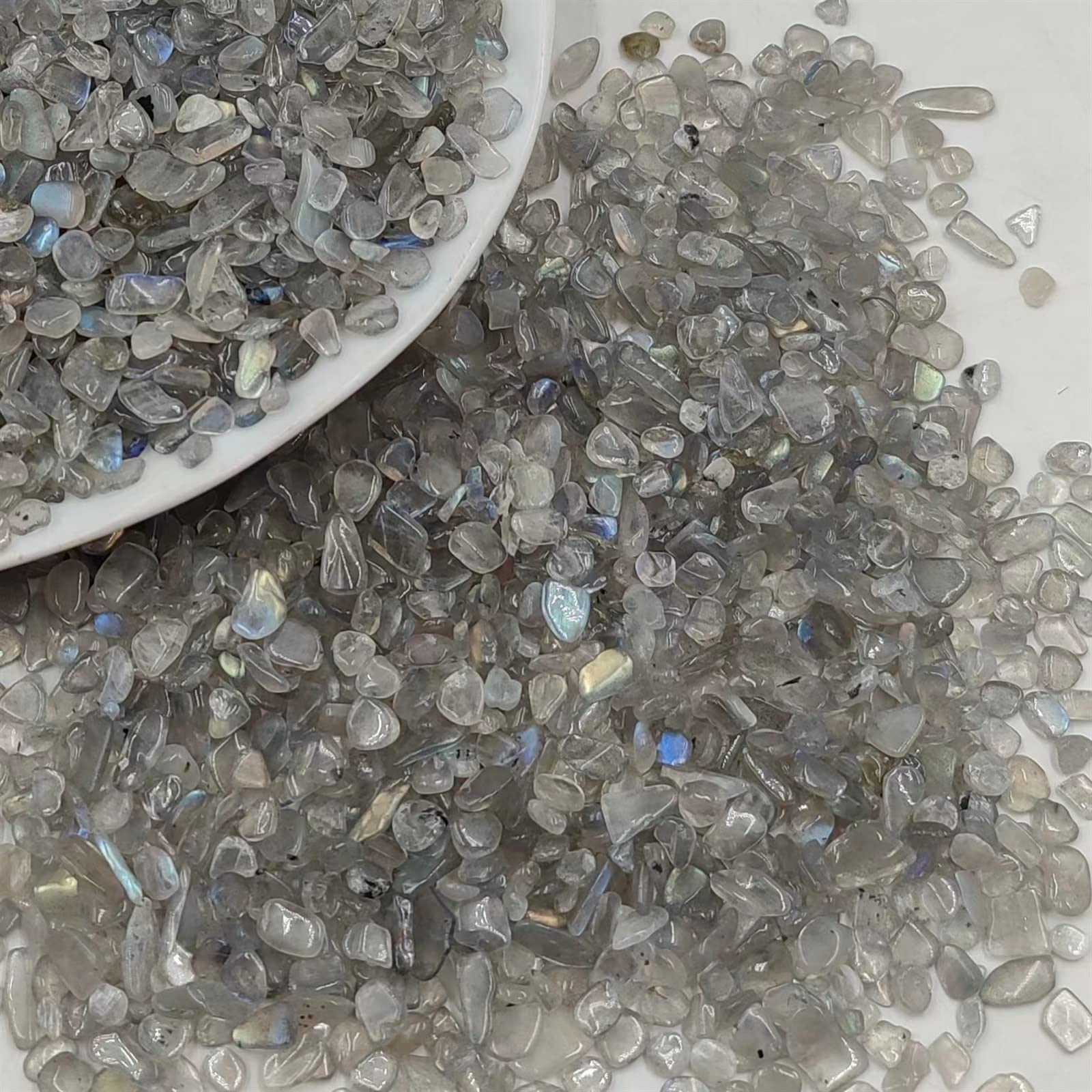 Raumdekoration 100 g Bulk natürlicher Grauer Mondsteinsplitter, Felskies, Labradorit, Trommelstein, Kristallprobe, Edelstein, Heimdekoration,