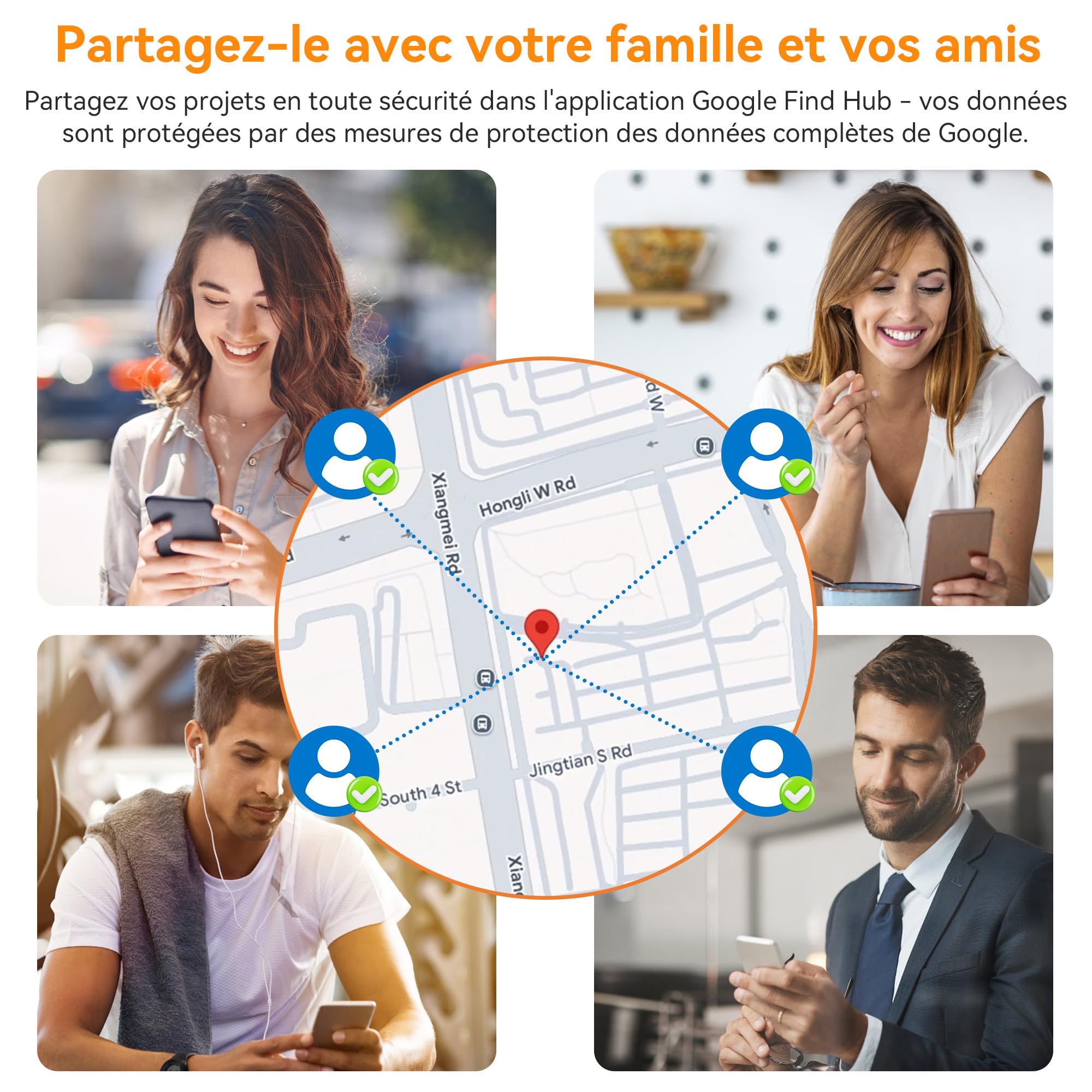 Android Smart Tag, Bluetooth Localisateur D’Objets Fonctionne avec l’app Google Localiser (Uniquement Android), Traceur Tag pour Les clés/Portefeuilles/Valises, Lot de 4