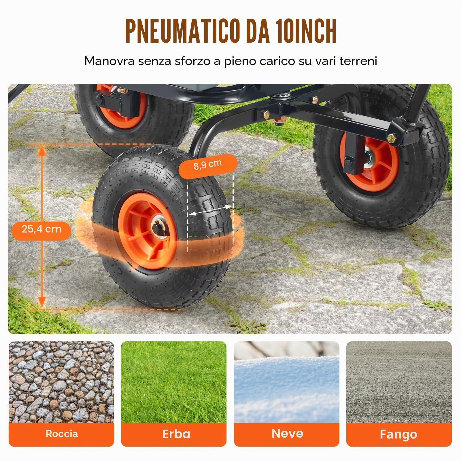 VEVOR Carrello Ribaltabile, Carrello Ribaltabile Giardino in Poly Telaio in Acciaio Facile da Montare, Carro Maniglia Convertibile 2 in 1, Carriola Utilitaria Capacità 272,15 kg, Pneumatici 254 mm