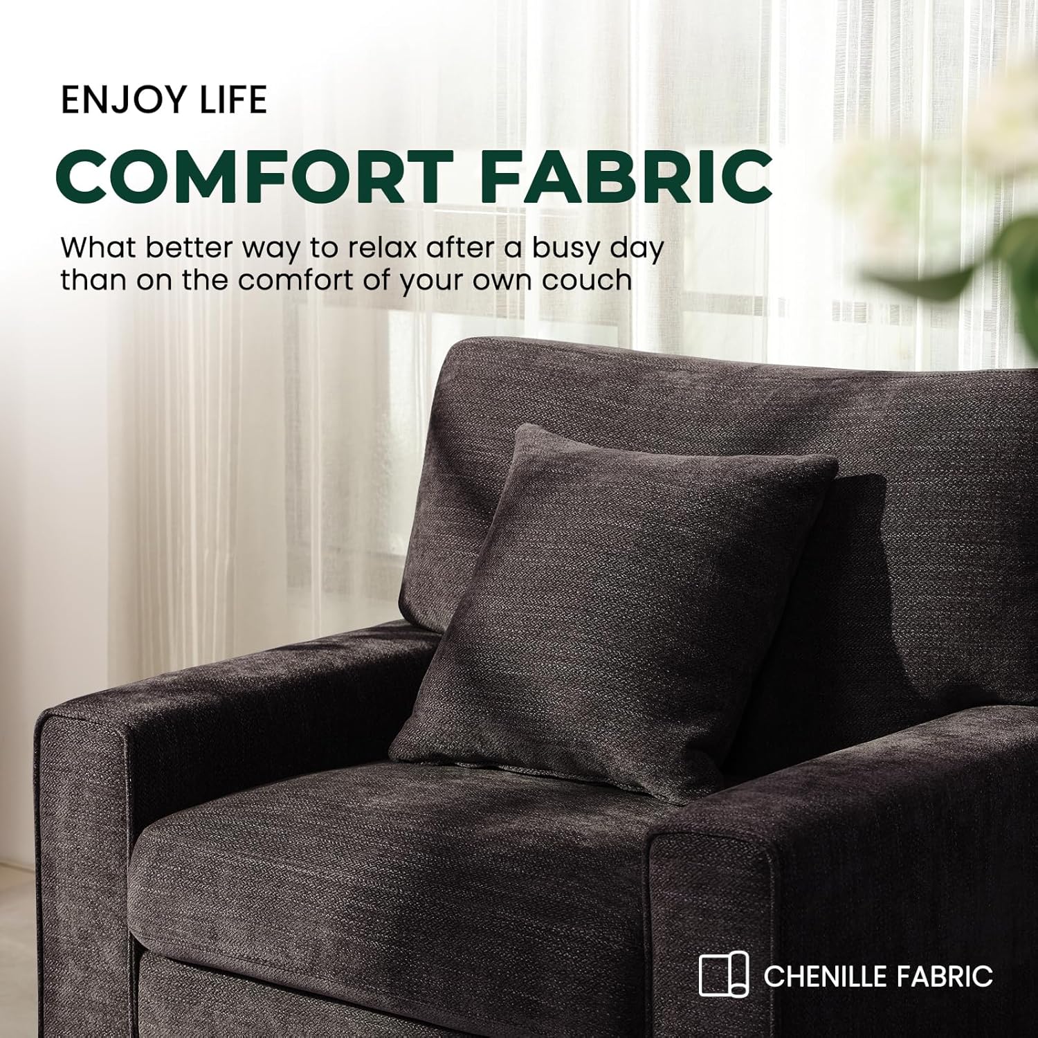 DOPEDIO Fabric Single Sofa, Living Room Accent Chair,Detachable Sofa Cover, Comes with Decorative Pillows, Spring Cushion and Solid Wood Frame Easy to Install (40inch Dark Grey)