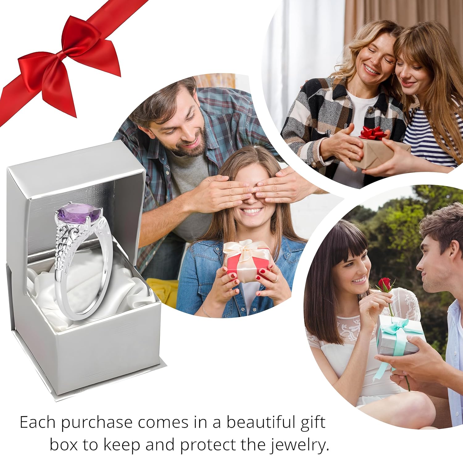 SHOP LC DELIVERING JOY Amethyst Ring for Women in 925 Sterling Silver - Birthstone Promise Vintage Engagement Rings - Anniversary Purple Amethyst Jewelry Cute - Statement Sparkling Gifts for Womens - Image 7