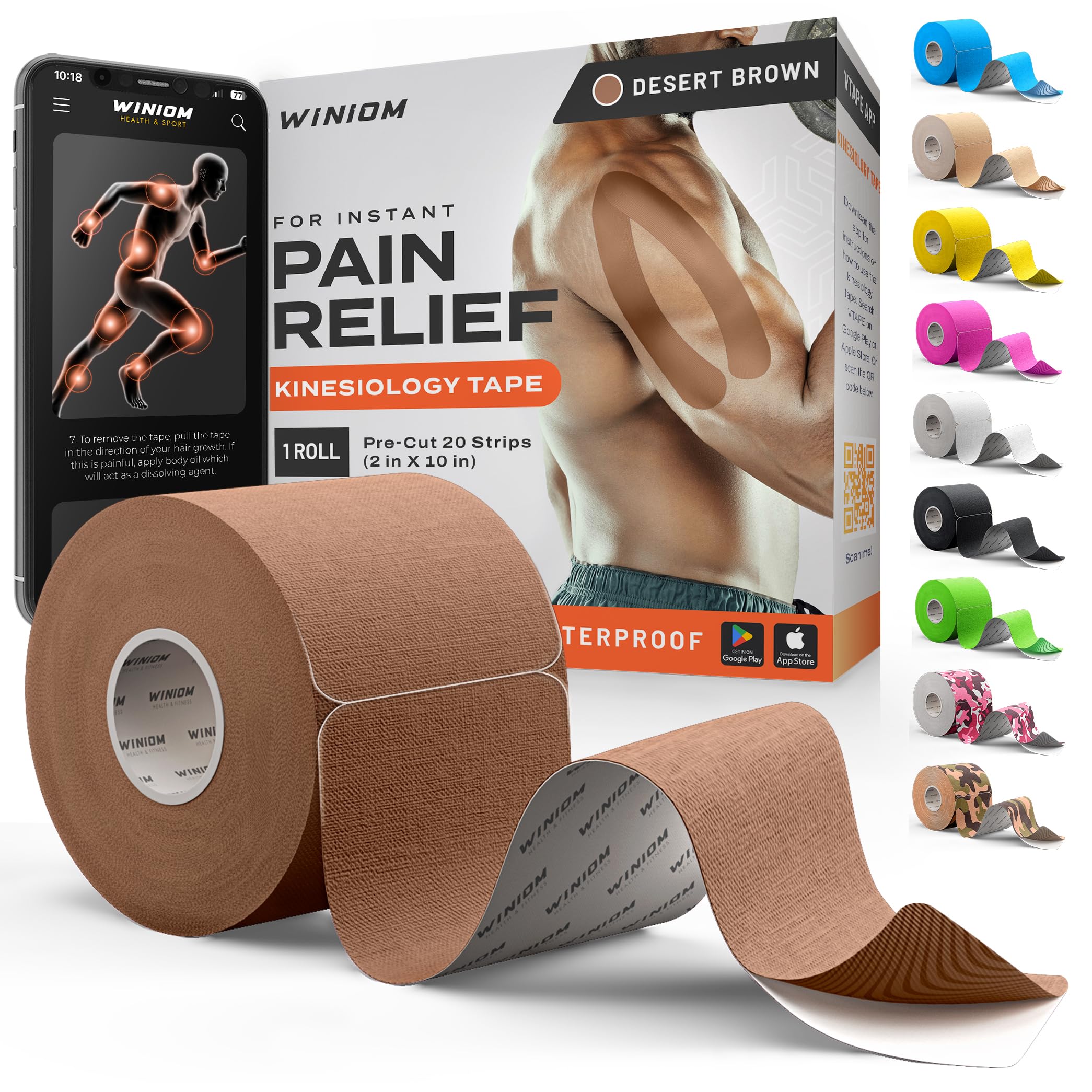 Precut Kinesiology Tape - Waterproof Athletic Tape Roll, 2"x16.4ft