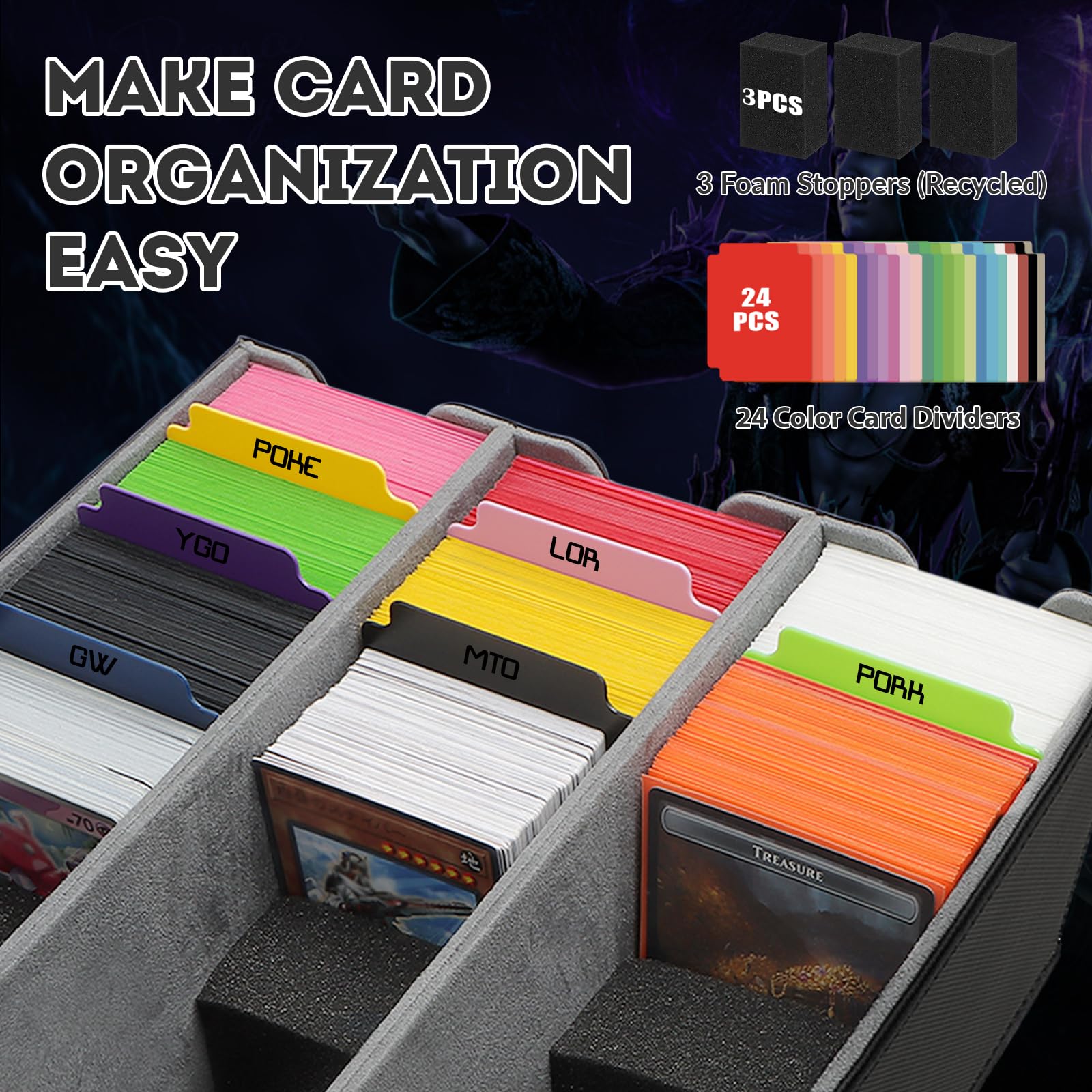 HIMOMO Deck Box per carte Mtg, Scatole Porta Carte Collezionabili da 2100+ Carte con Pelle PU e Chiusura Magnetica, Adatta per MTG,PTCG Carte, Inclusi 8 Divisori per Carte(Grigio)