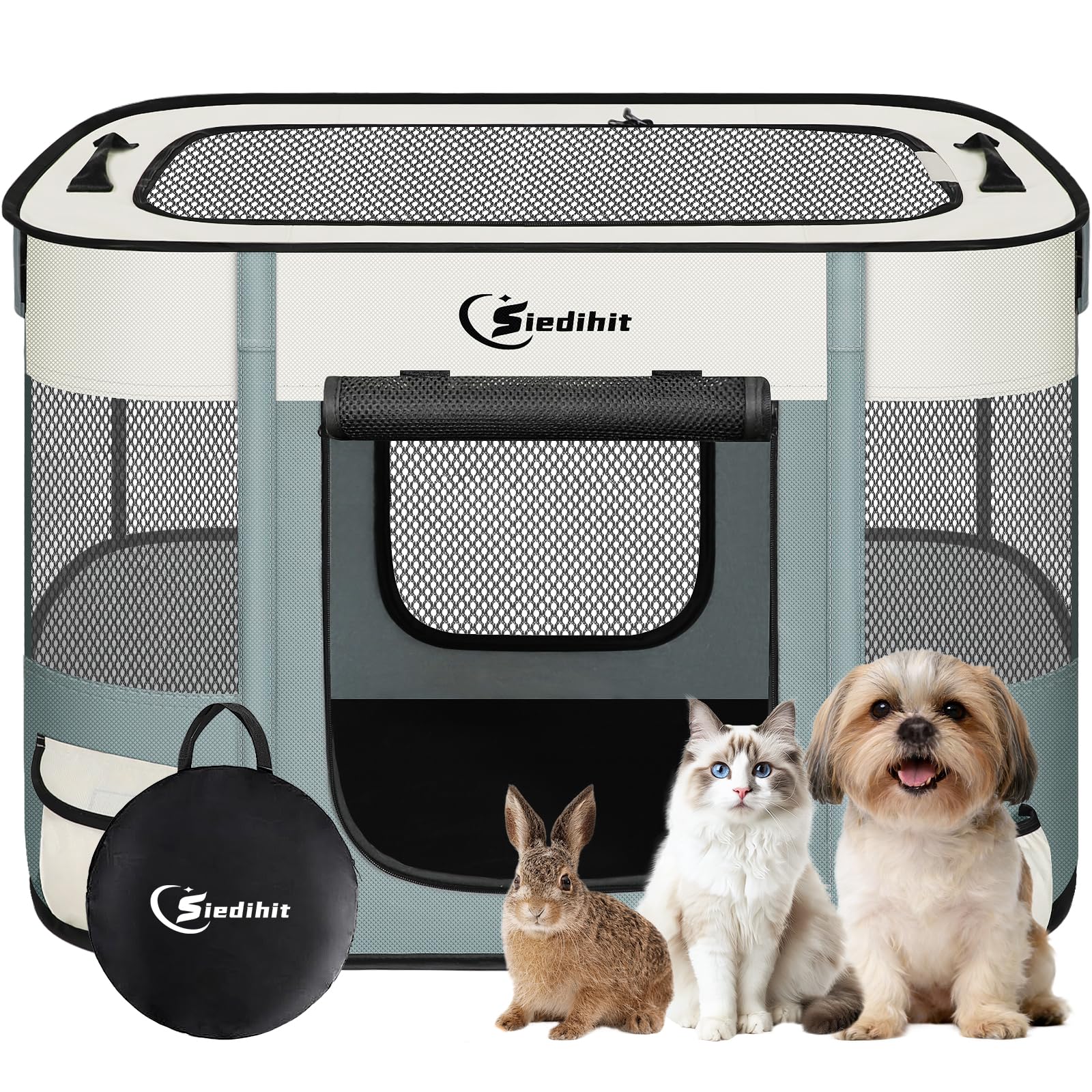 Dog Playpen,Cat Pet Puppy Pen,Portable Playpens for Dogs Indoor Outdoor Travel Camping Use,Foldable Dog Kennel Tent Crate for Rabbit Small Animals with Carrying Case (Grey, Small)