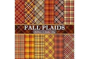 Whaline 24Pcs Fall Pattern Paper 11.8x11.8inch Autumn Buffalo Plaid Double-Sided Scrapbook