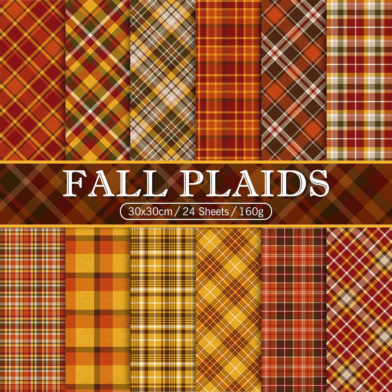 Whaline 24Pcs Fall Pattern Paper 11.8 x 11.8 Inch Autumn Buffalo Plaid Double-Sided Scrapbook Specialty Paper for Fall Thanksgiving DIY Background Card Making Photo Album Journal Decoration