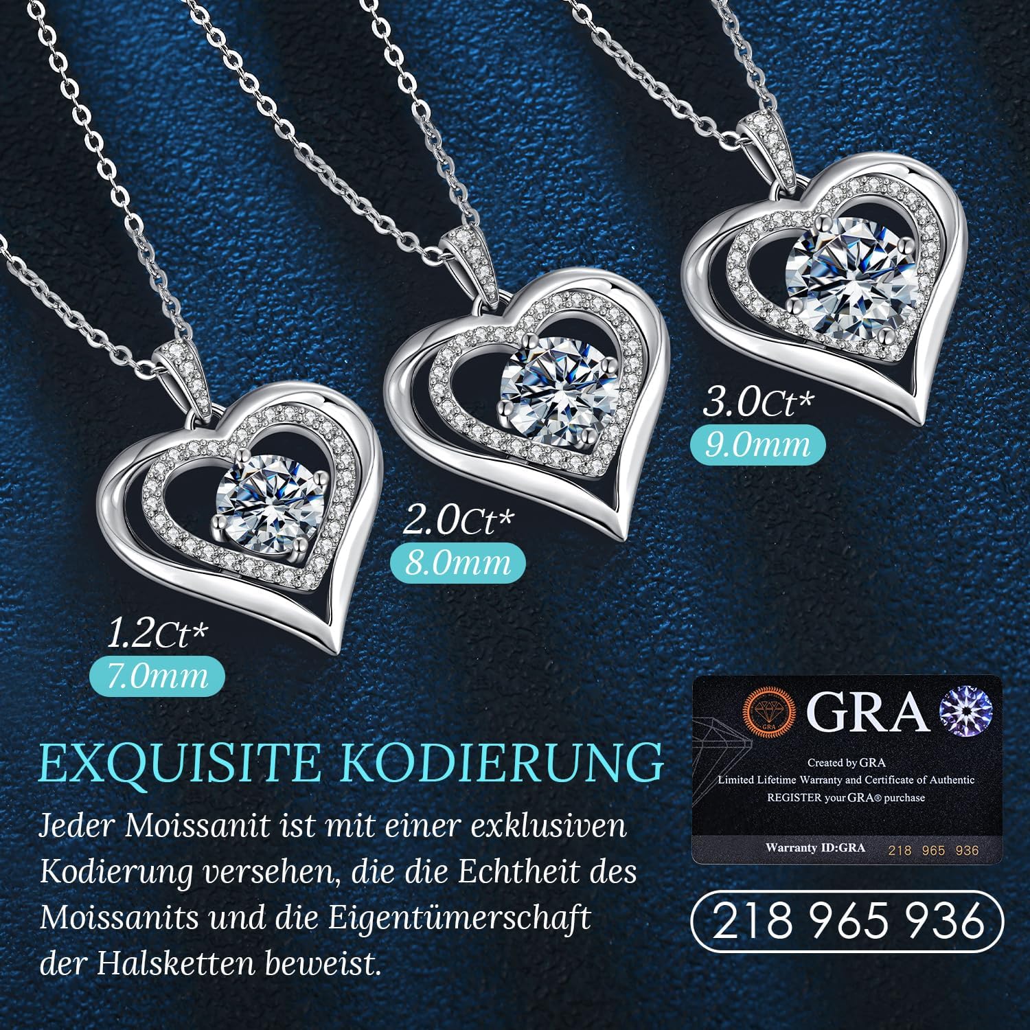 CDE Moissanit Halskette für Damen Silber 925 Kette Herz Schmuck Geschenk | Herz Halskette Geschenk für Frauen Weihnachten Muttertags Weihnachten Valentinstag Geburtstags Geschenk Hochzeit Jubiläum