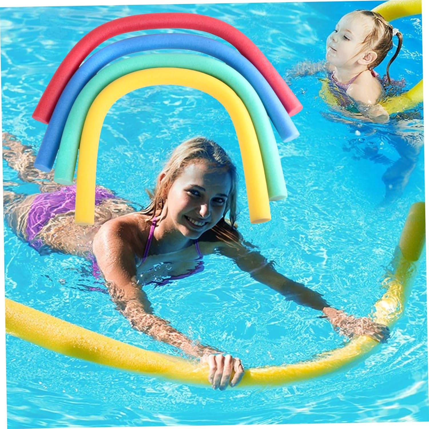 4Pcs Pool Noodles, 59 Inch EPE Soft Foam Noodle, 4 Colors Waterproof Swimming Noodle, Strong Buoyancy Swimming Float for Kids Adults, Swim Noodles