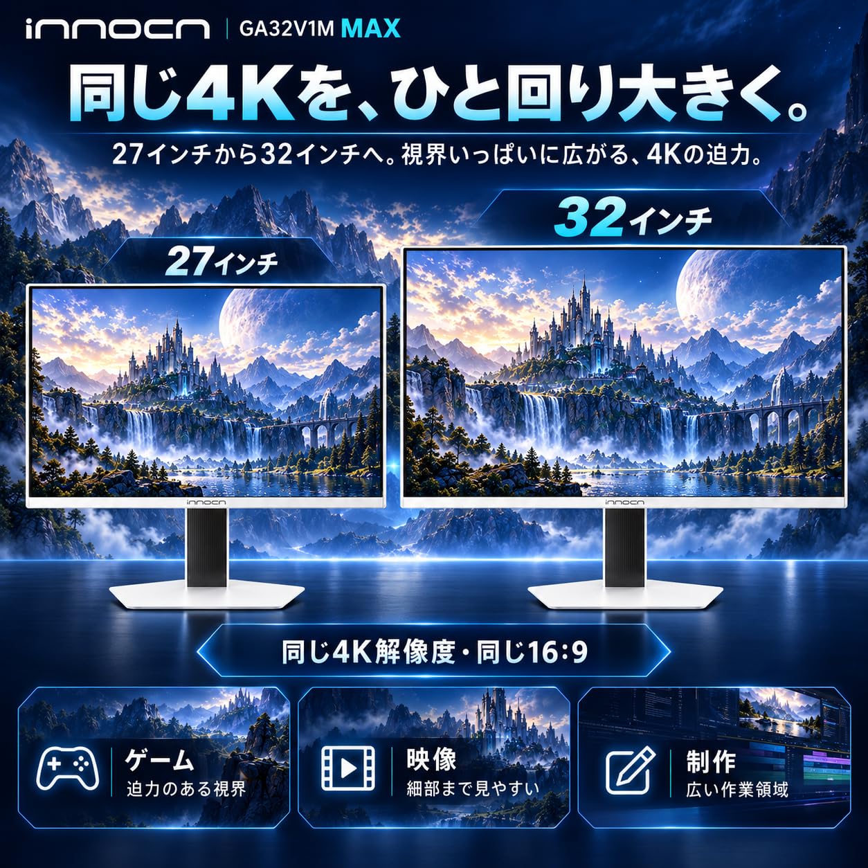 Amazon.co.jp: INNOCN GA32V1M MAX 32インチ 4K ゲーミングモニター QD