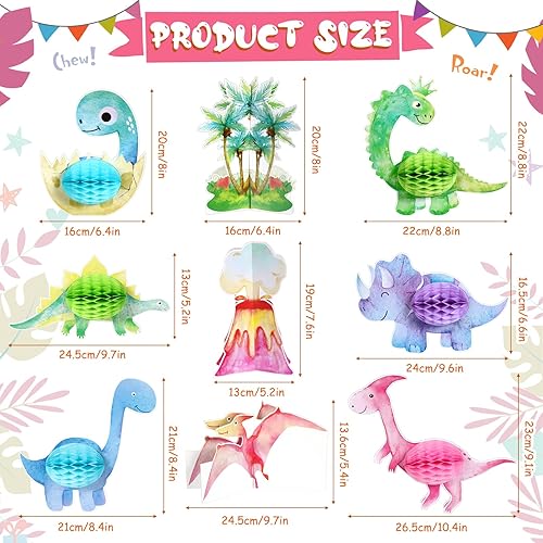 Miniatura 2 de Hotop 9 piezas de centro de mesa de dinosaurio en acuarela rosa para fiesta de dinosaurio pequeño, suministros de cumpleaños, decoración de baby