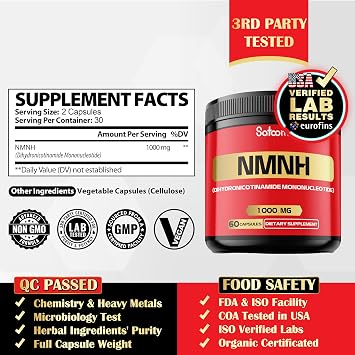 NMNH (Dihydronicotinamide Mononucleotide) -NMN Supplement Alternative - 1000mg per Serving NAD Supplement to Support NAD - 60 Capsules - 30 Days Supply