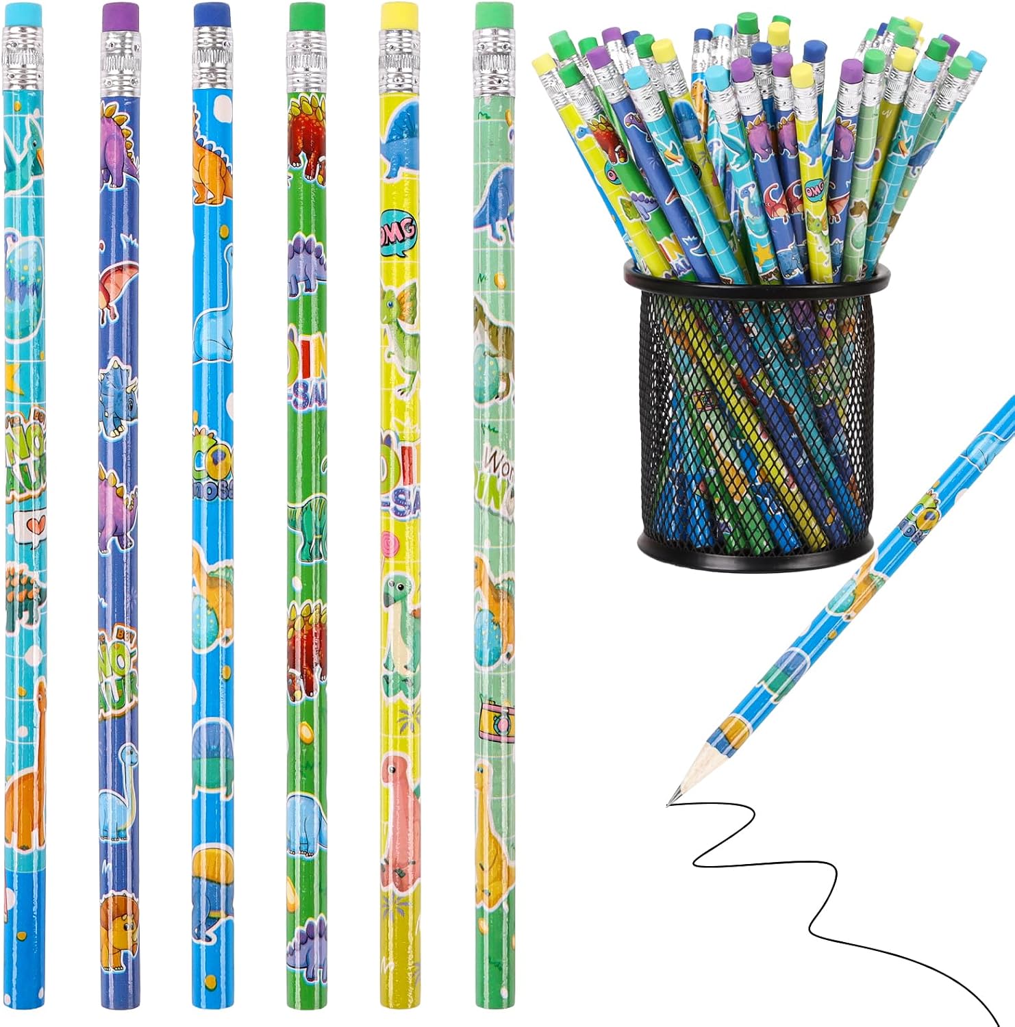 DIYASY 48 Pcs Cute Dinosaur Pencils, Dinosaur Pencils Bulk with Erasers Assorted Colorful Fall wooden Pencil Set for Goodies Gift Prize Supplies