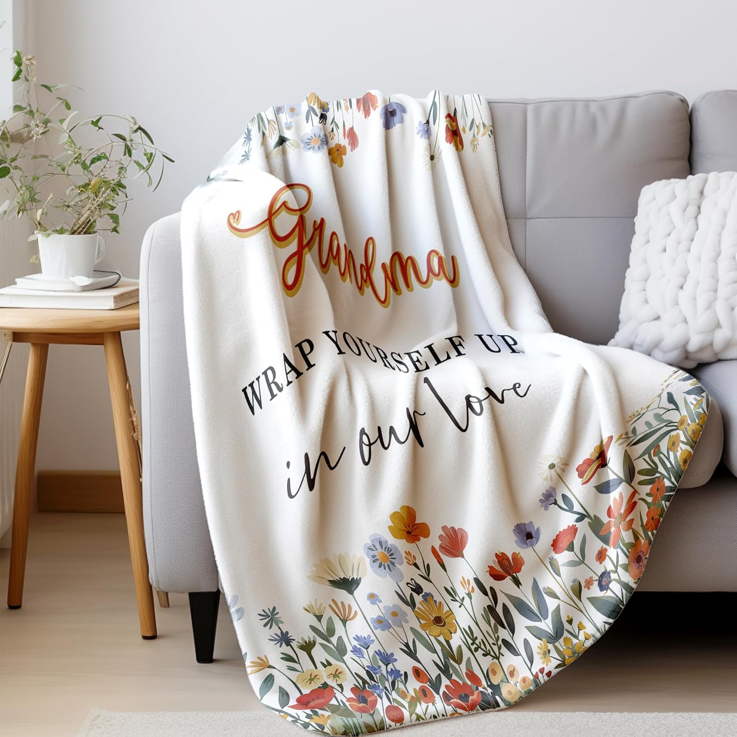 HIWX Grandma Floral Blanket, Best Grandma Gifts Throw Blanket for Home Bedroom Living Room Couch Bed Decor, Grandmother Gifts for Christmas Birthday from Grandkids Granddaughter Grandson, 50x60 Inches