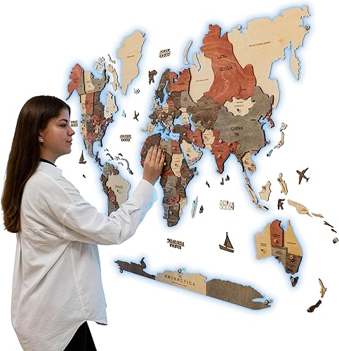 Miniatura 12 de Enjoy The Wood Mapa del mundo de madera LED 3D 3.0 – Arte de pared moderno para decoración del hogar – Iluminación LED Decoración de pared Idea de