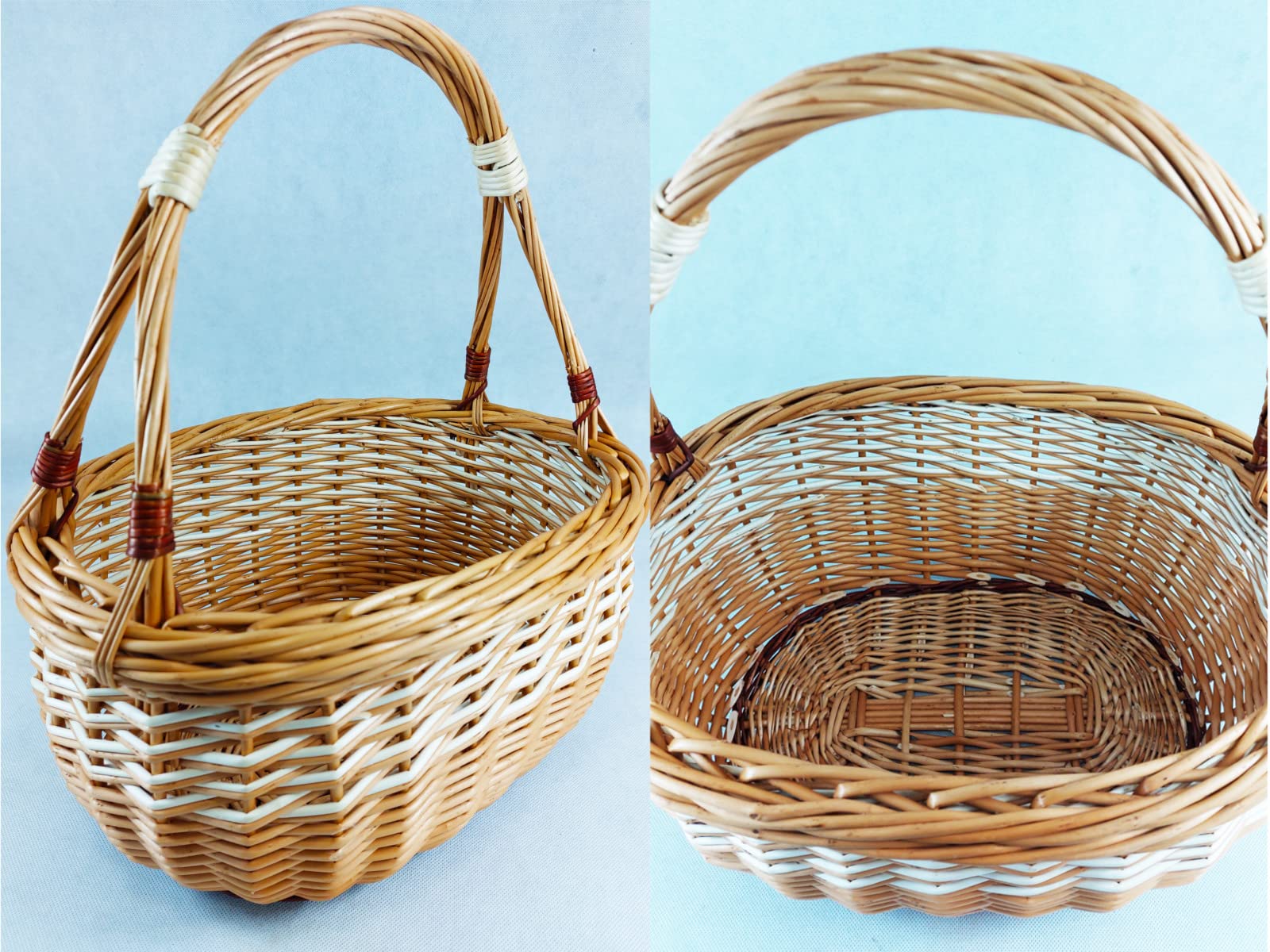 Panier En Osier Naturel 40x22 Cm - Panier Course, Fruits, Légumes, Champignons Ou Pique-Nique Avec Poignée