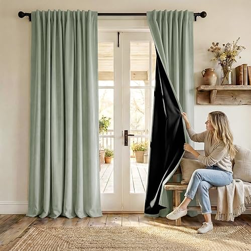 Miniatura 15 de PONY DANCE Cortinas de cocina 100% opacas cortas de 45 pulgadas de largo, cortinas de café con aislamiento térmico para ventanas con parte trasera