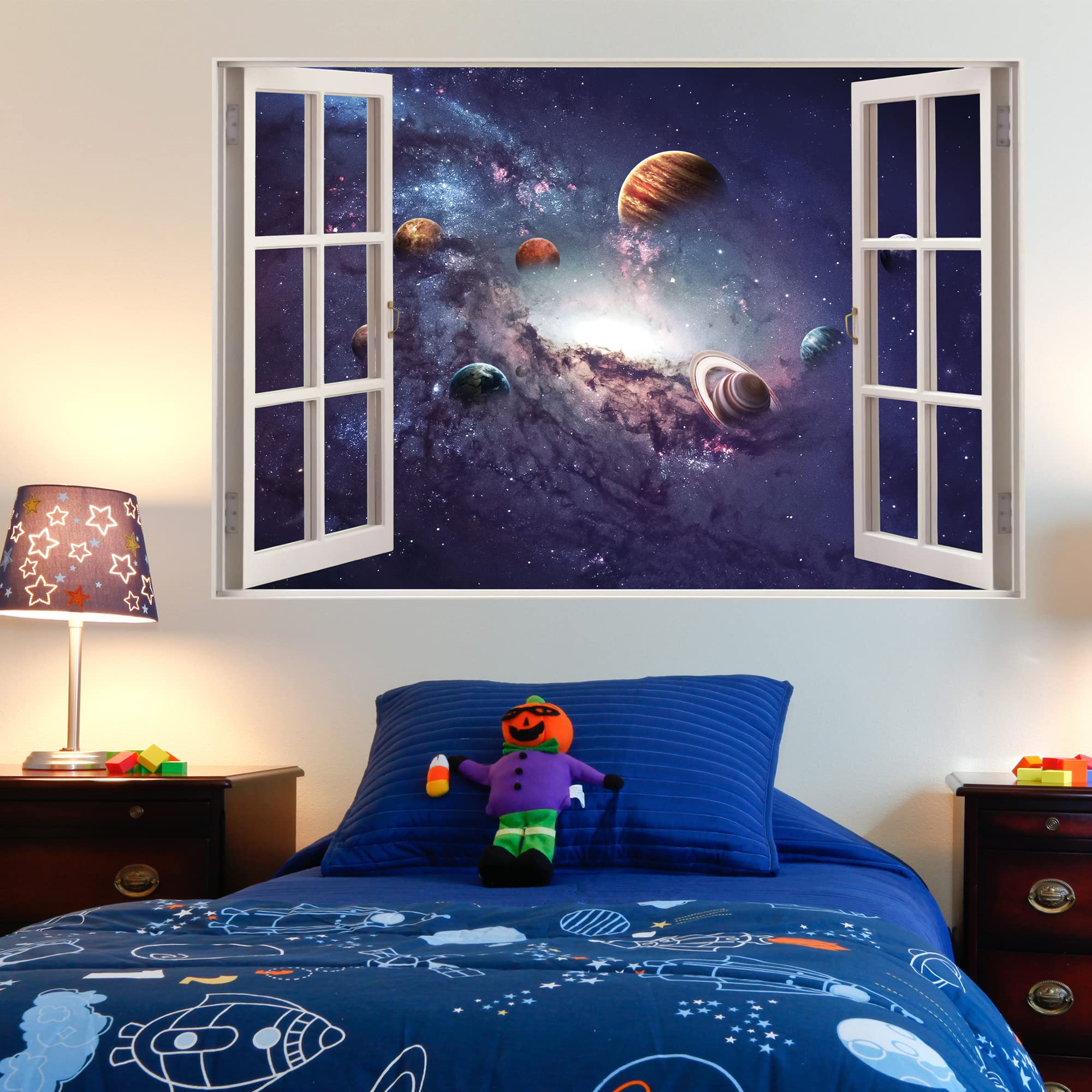 Space Wall Sticker - Solar System Galaxy Window Wall Decal Art (120cm Width x 80cm Height)